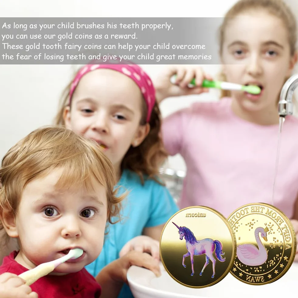 12 Pezzi Monete Fata dei Denti, Monete Fata dei Denti d'oro per Ragazze Ragazzi, Dente Perso Moneta Commemorativa Set Fata dei Dentini, Regalo Fatina dei Denti Per Bambini, Souvenir