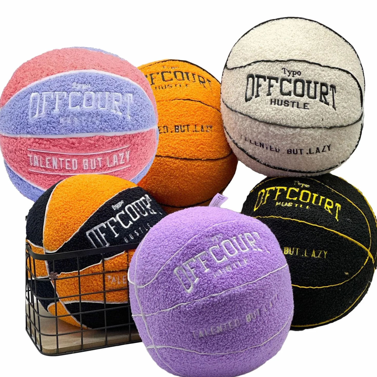 Offcourt Basketball Pillow, 25cm/9.5in Cuscino Basket Offcourt, Fluffy Soccerball Basketball Football Shaped Cuscino di Peluche, Sport Cuscini di Lancio, per Decorazione Camera