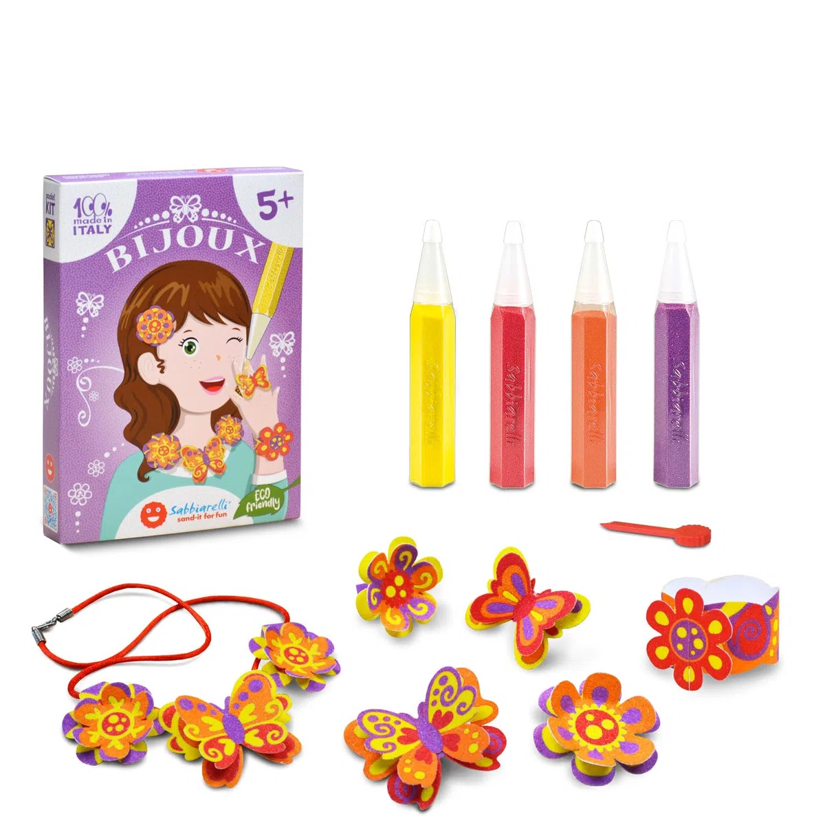 Sabbiarelli Sand-it For Fun – Kit Bijoux 5+ | Kit di Sand Art 100% Made in Italy con Sabbia Colorata, Disegni Adesivi e Accessori | Crea i tuoi Gioielli Scintillanti | Idea Regalo Bambina 5-12 anni