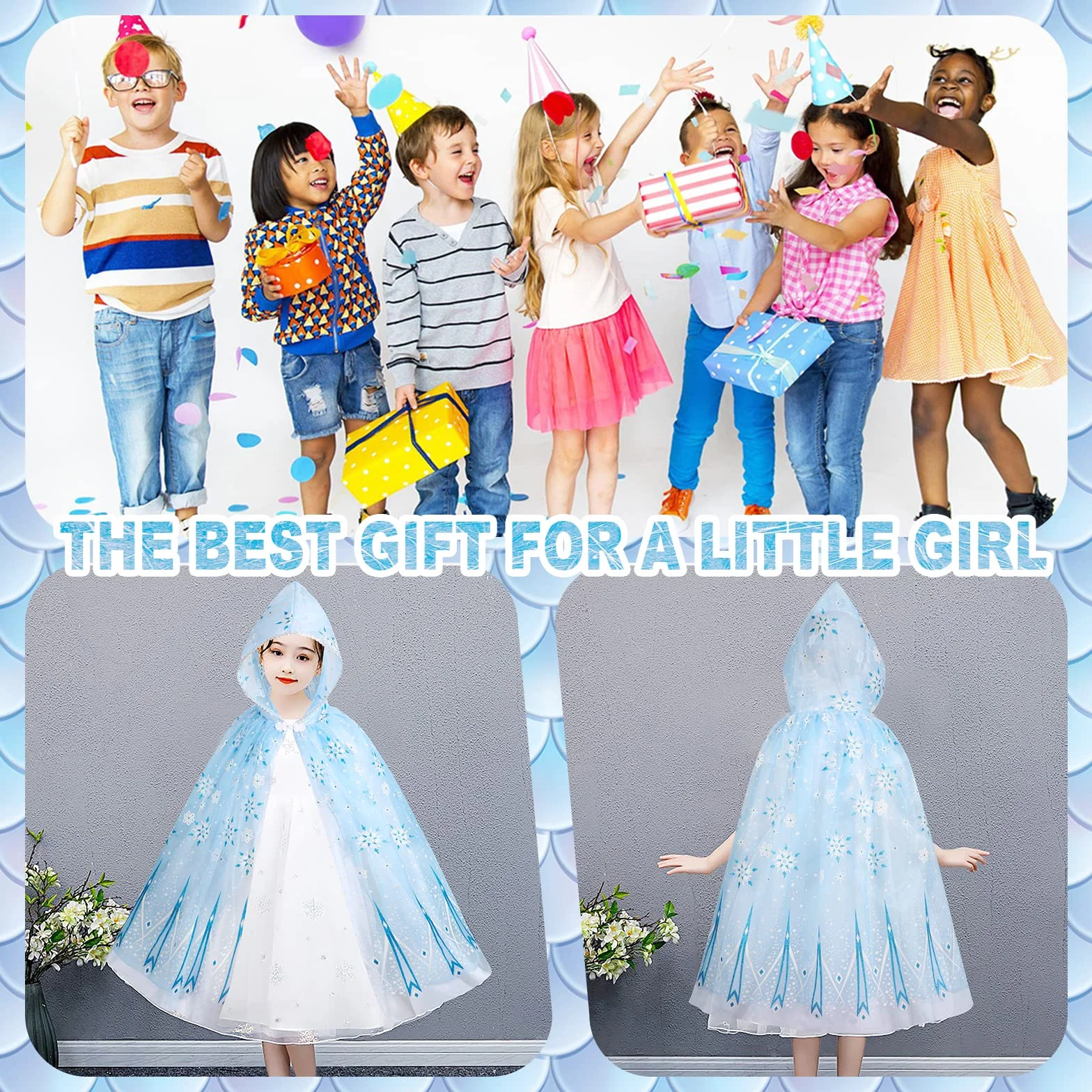 XEPST Mantello Principessa Bambina, Costume Principessa con Cappuccio Mantello Della Principessa Accessorio Scialle Cape Ragazze da Costume Halloween
