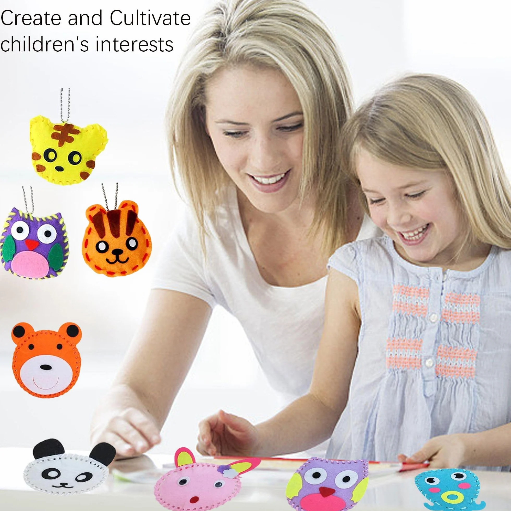 WSNDM 10 Pezzi Confezione da Cucito in Feltro per Bambini, DIY Kit da Cucito di Animale per Principianti, Bambole di Ripieni Arte e Artigianato, Divertenti Ornamenti, Lavoretti Creativi(Stile casuale)