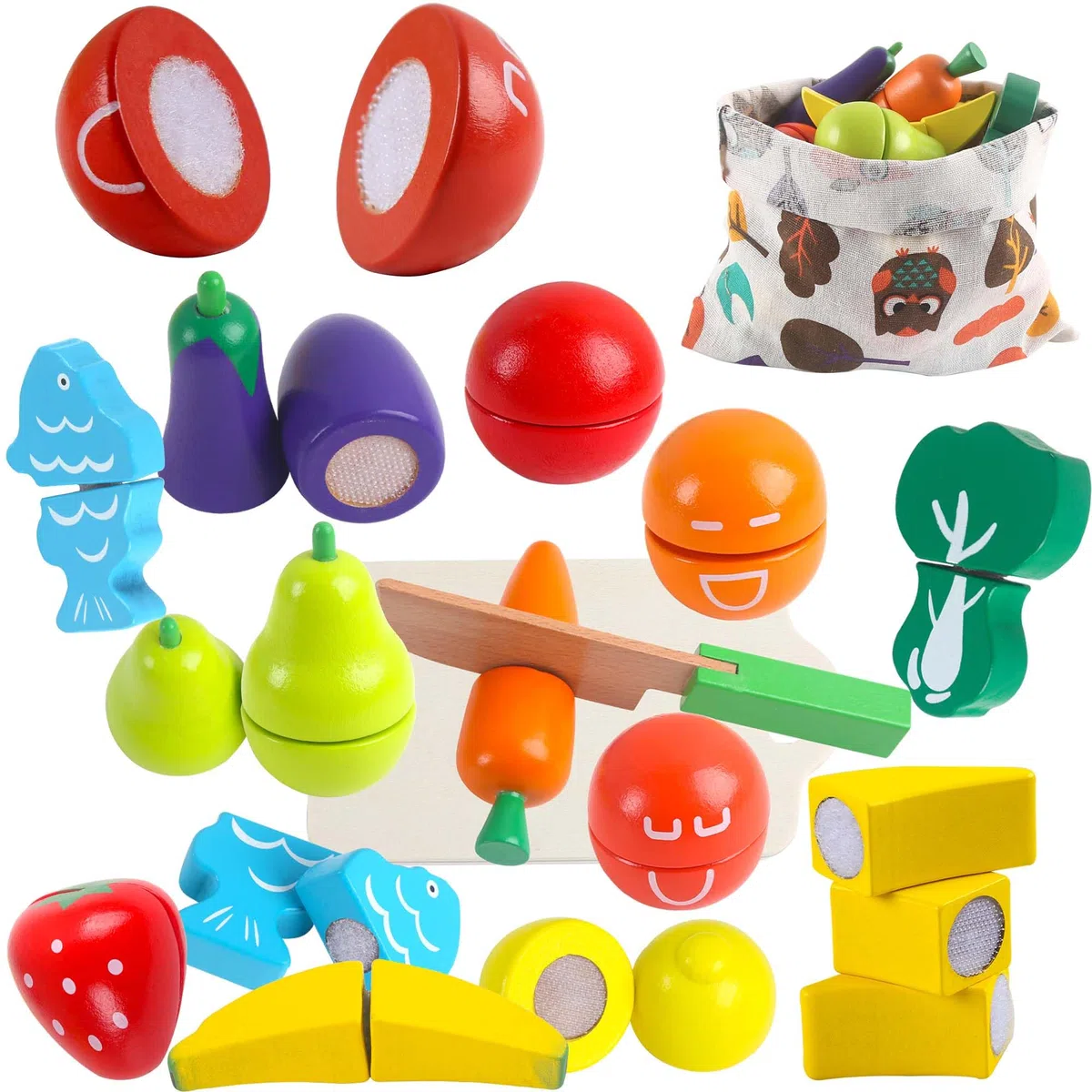 newlng Giochi Bambini 2 anni Frutta Verdura di Legno Taglio Giocattolo Compleanno Regalo di Giorno dei Bambini Imballaggio Ragazze e Ragazzi 3, 4, 5, 6 anni