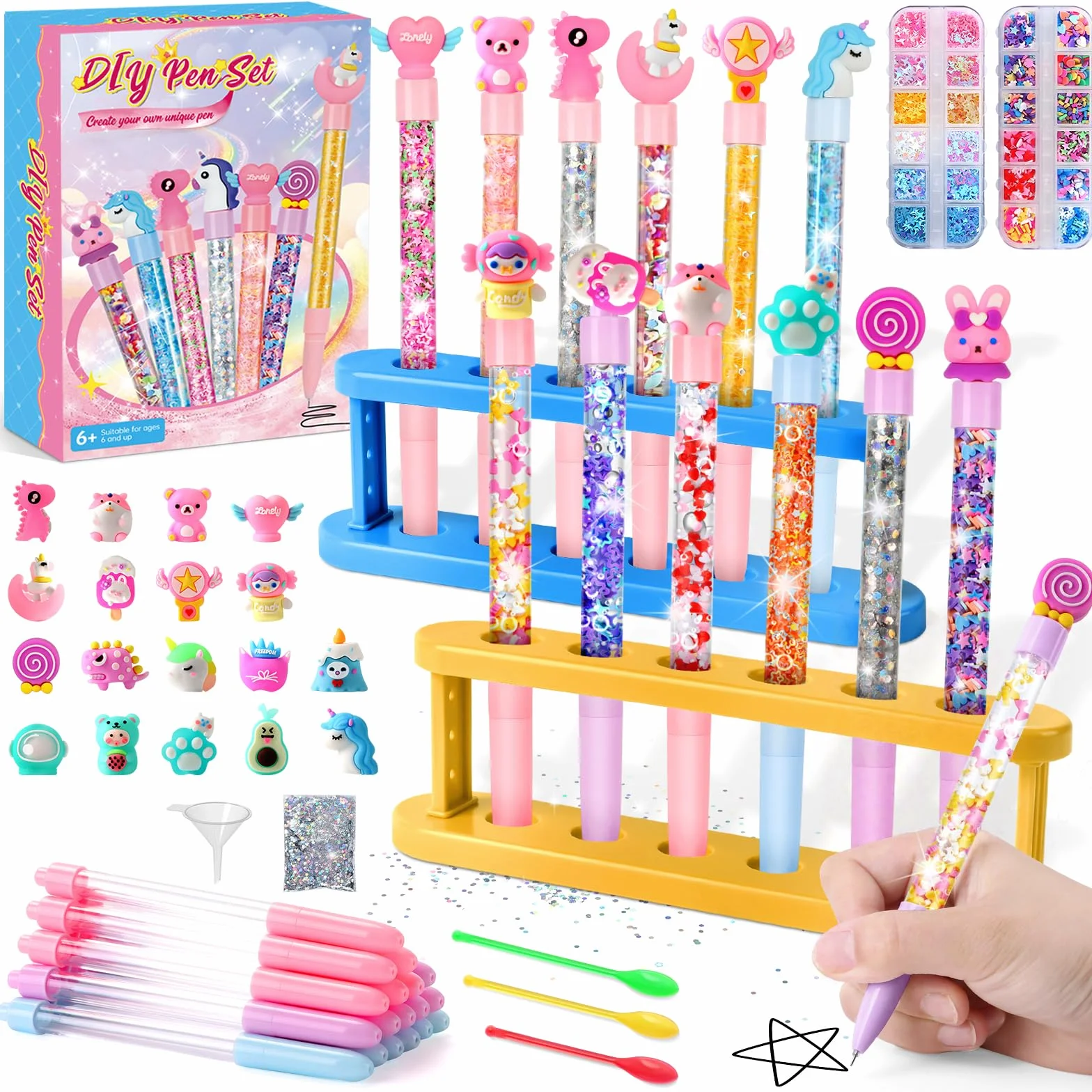Charmofun Kit Creativo per Creare Penne, Laboratorio delle Penne Fabbrica, 18 Penne Personalizzate, Set di Penne Creare Fai da te, Lavoretti Creativi per Bambini Bambina