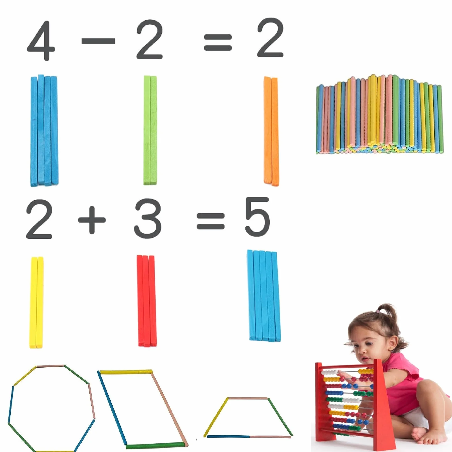 Bavooty Abaco Scuola Primaria,Pallottoliere per Bambini Legno,Abaco Legno Calcolatrice,Abaco di Montessori con 100 Bastoncini Contare,Superficie Liscia e Colori Vivaci