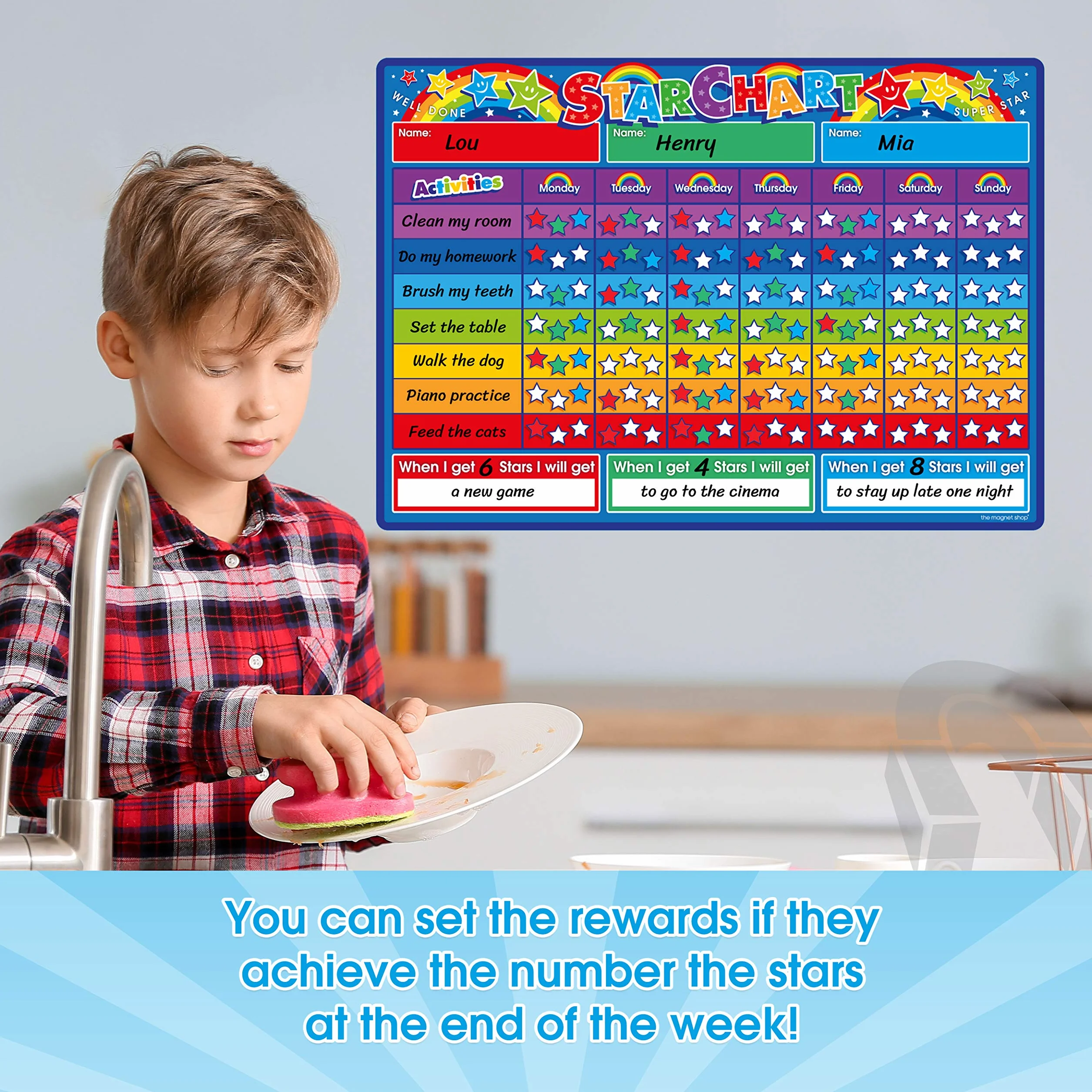 TMS Tabella dei premi per Bambini | Grafico Magnetico a Stella per riconoscere e Ispirare Il Buon comportamento in Bambini e Bambini, Ragazzi e Ragazze | con 4 Penne magnetiche Colorate a Secco