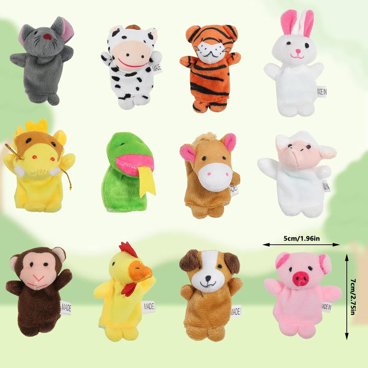 Marionette da Dito con Animali, 12 Pezzi, Velluto e Cotone, Per Bambini