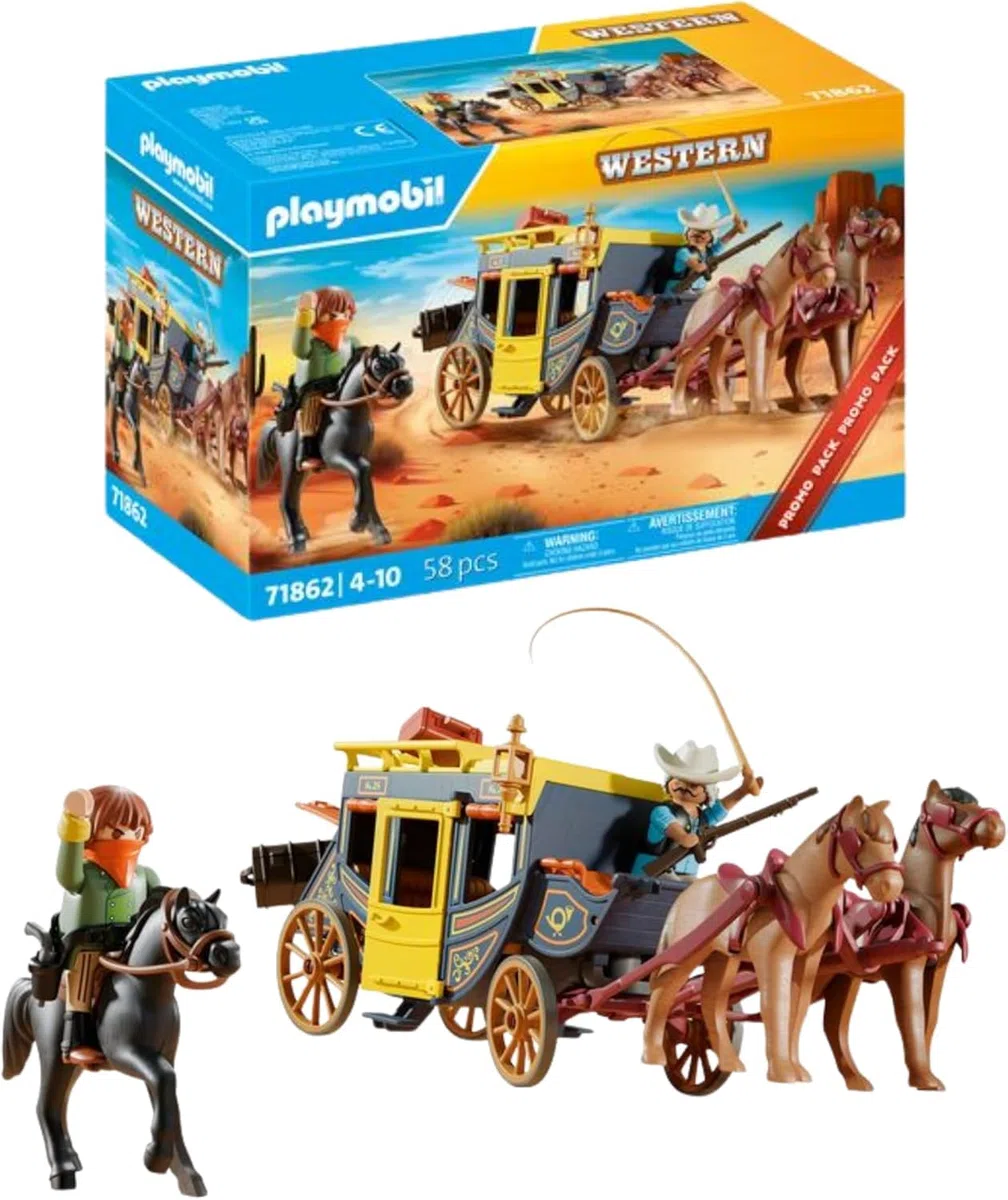 PLAYMOBIL | Promo Pack | Rapina alla diligenza | Giocattolo da 4 anni | Regalo per bambini | Set di gioco avventuroso con figure e cavalli | 71862