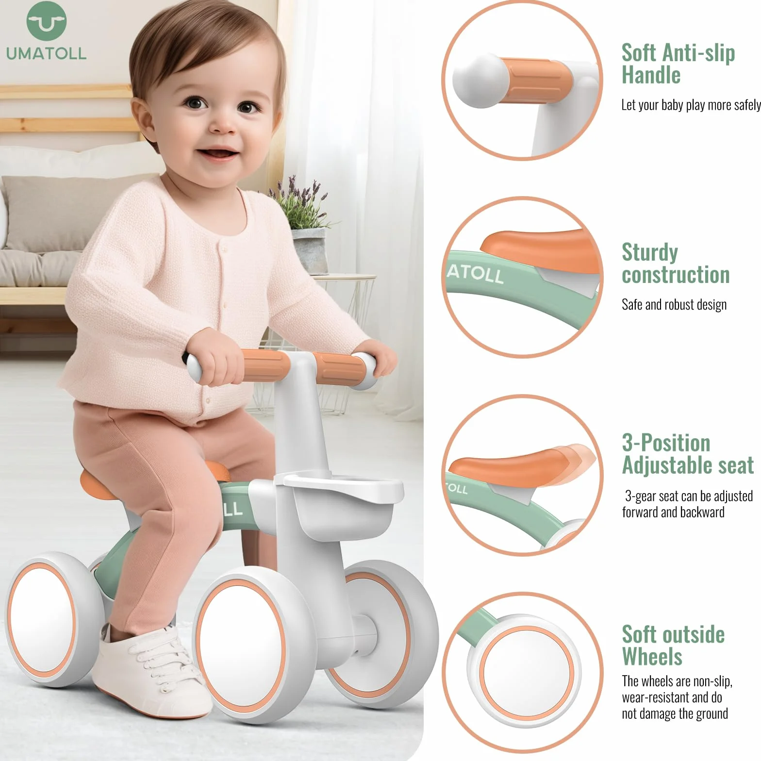 Umatoll Bicicletta Equilibrio Bambini 12-24 Mesi con Cestino, Verde
