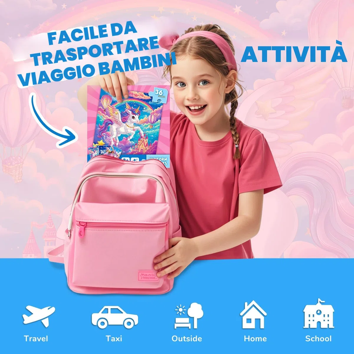 Unicorno Puzzle Magnetico Per Bambini,36pcs Puzzle Di Viaggio Per I Bambini Di Età 3-8,Ragazze Puzzle Bambini L'Intelligenza,Puzzle Per Bambini,Attività Aeroplaniche Per I Regali Di Compleanno