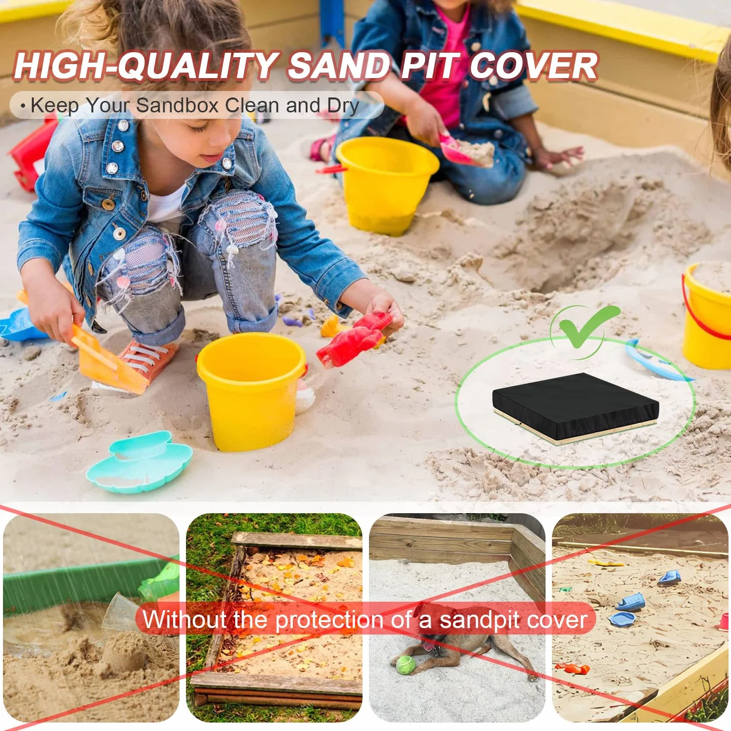 LAMUNI Copertura Sabbiera Esterno 140x140x20cm Telo Copertura per Sabbiera Impermeabile Copertura per Sandbox, Coperture Protettiva per Sabbiera Piscina Giardino in Tessuto Oxford 420D Antivento