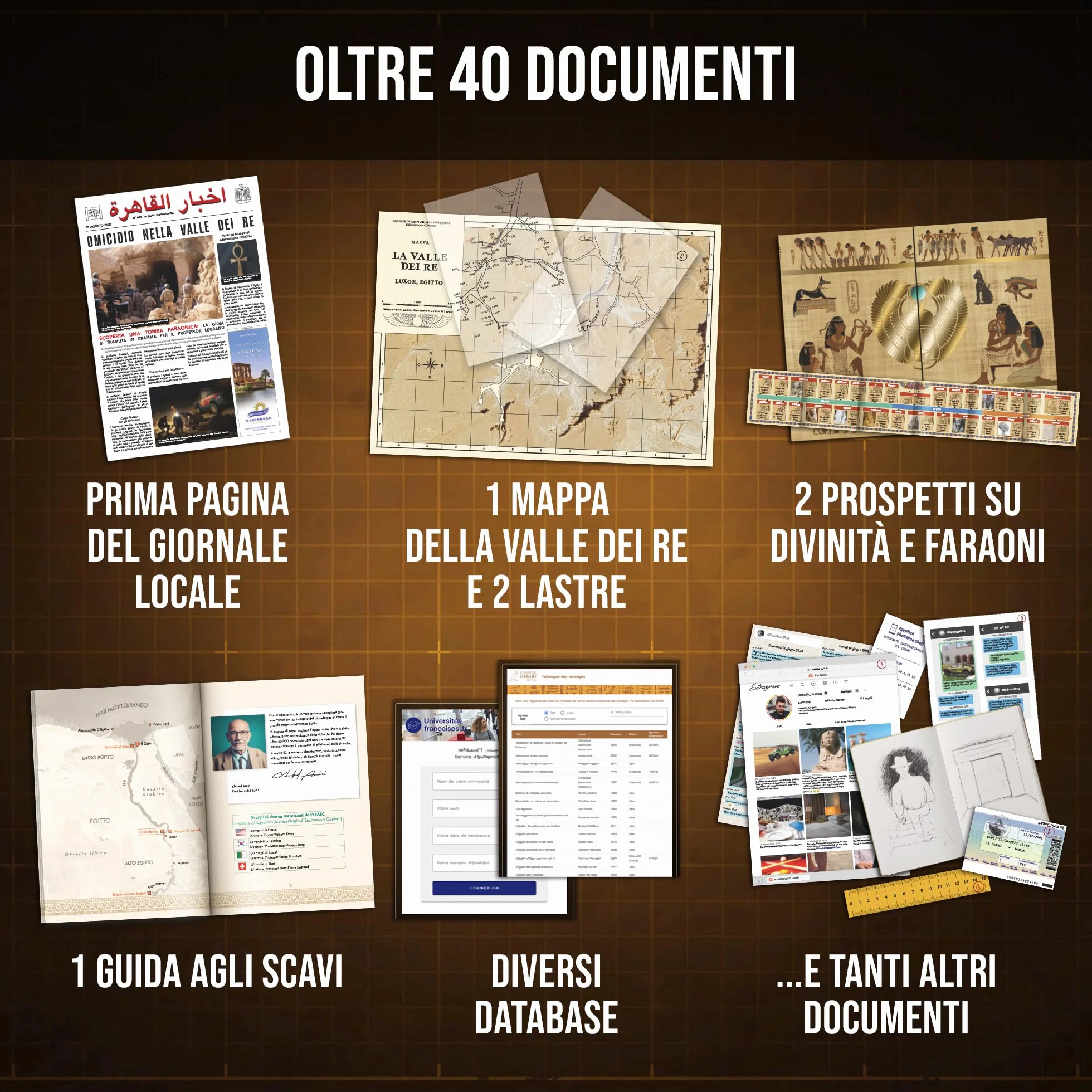 Profiler – Mistero nella Valle dei Re: Scoperta macabra in una tomba faraonica – Gioco investigativo tipo escape game con prove reali – 1-6 giocatori, 1h30-2h