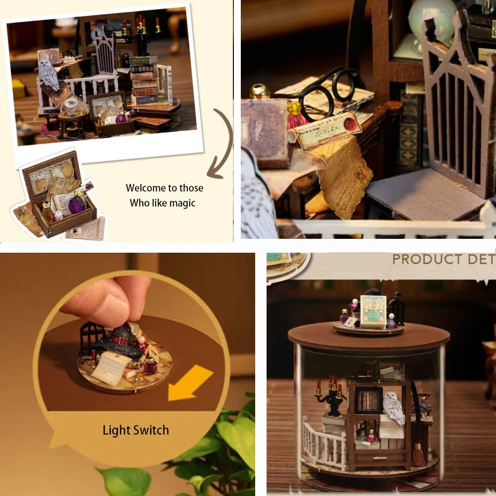 Kit per casa delle bambole in miniatura fai da te, kit per casa delle bambole in legno 3D, casa magica con copertura antipolvere e LED (casa magica)