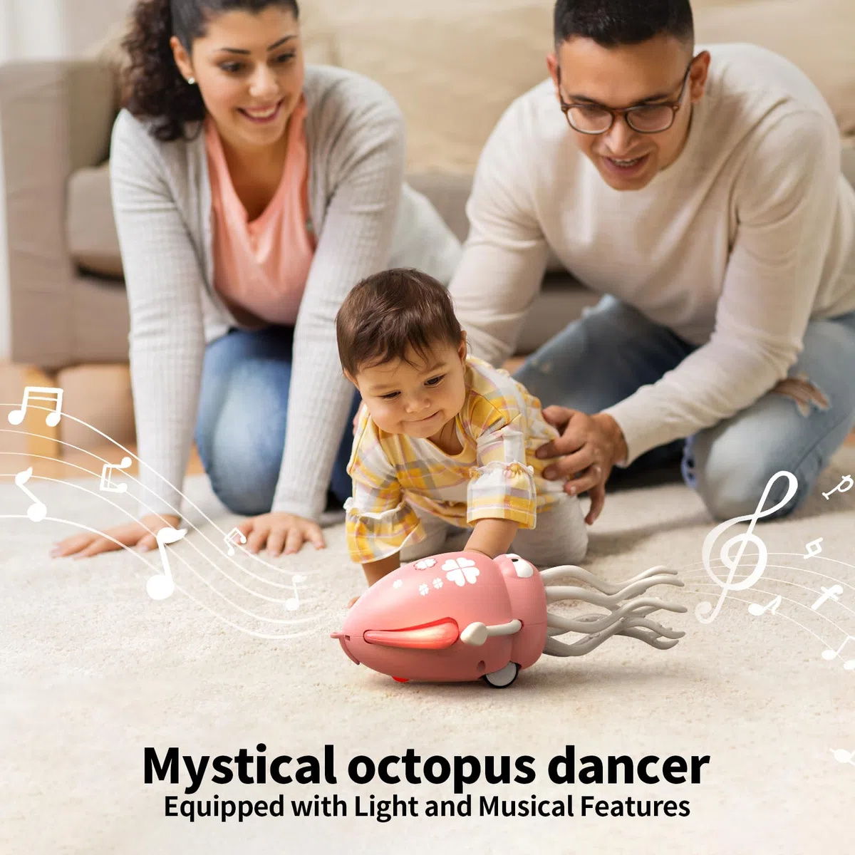Smalody Giocattolo intelligente a forma di polipo danzante con luci LED e musica, giocattoli interattivi ricaricabili per bambini con funzione di evitamento ostacoli, Natale compleanni (Rosso)