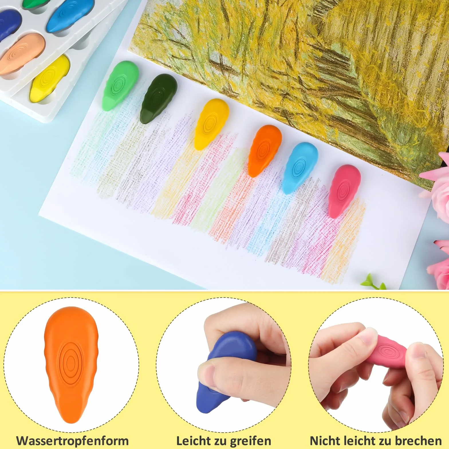 36 colori pastelli a cera per bambini piccoli, pastelli lavabili, pastelli a cera impermeabili, facili da tenere, sicurezza e non tossici, gessetti a cera per fai da te, graffiti scolastici