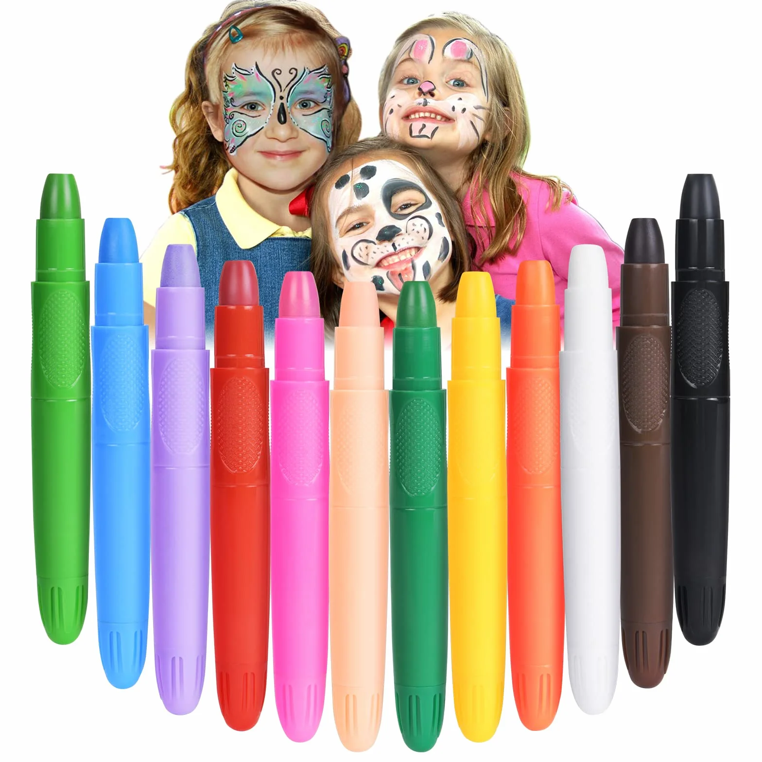 URAQT Truccabimbi, 12 Body Painting Colori, Face Painting Bambini Pittura Corpo Sicuro e Non Tossico, Halloween Matite Trucco per Carnevale, Pasqua, Cosplay, Make Up, Pancia Gravidanza