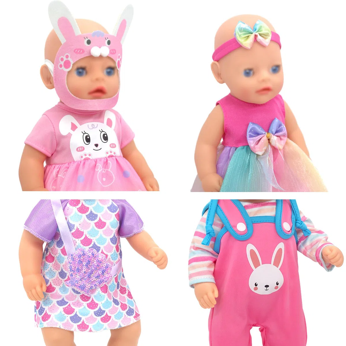 Set di vestiti per bambole con cappotto, fascia e calze per bambole da 28 a 34 cm, 4 confezioni