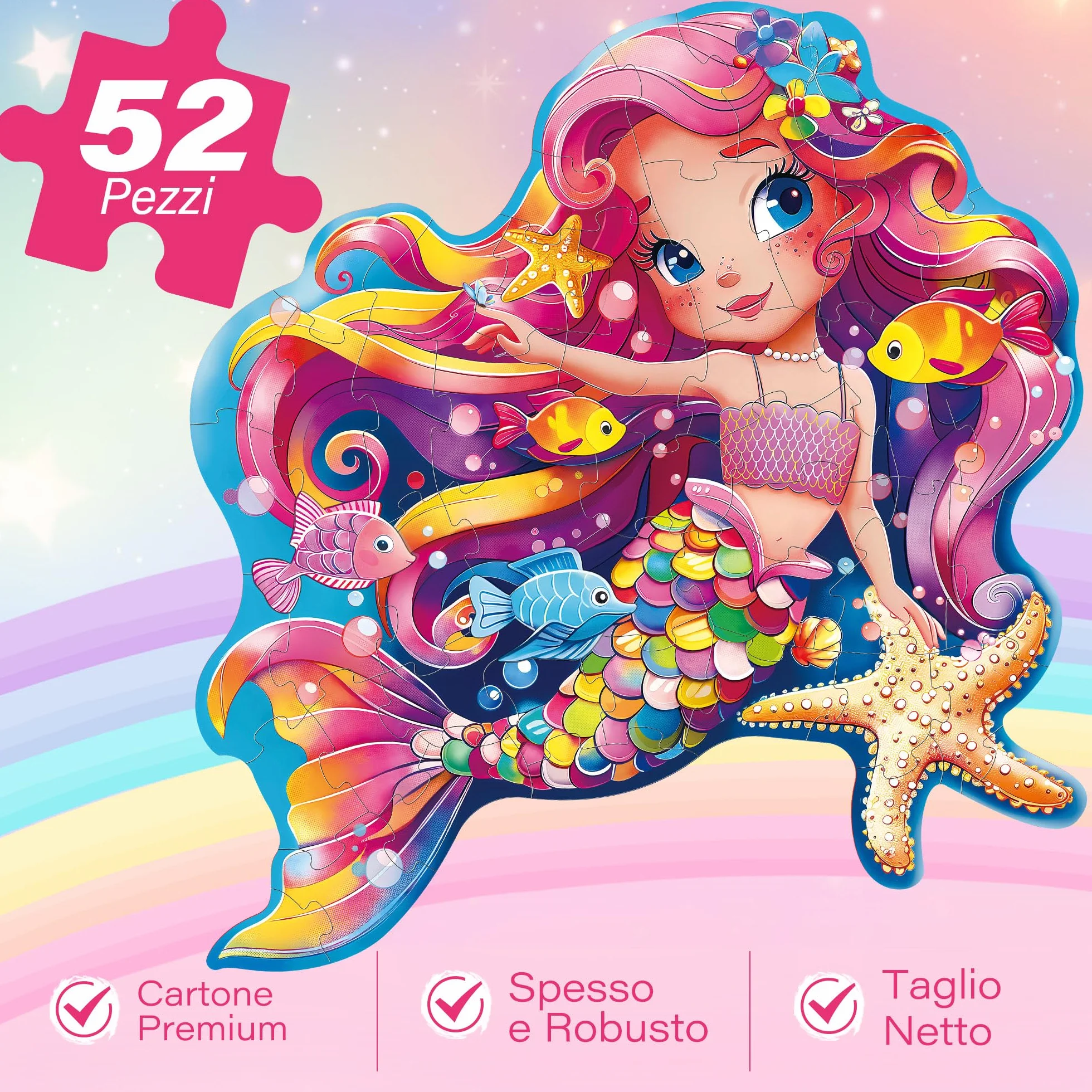 Puzzle Bambini 4 Anni XXL Sirene 52 Pezzi 66 x 70 cm Giochi Educativi 3-8 anni
