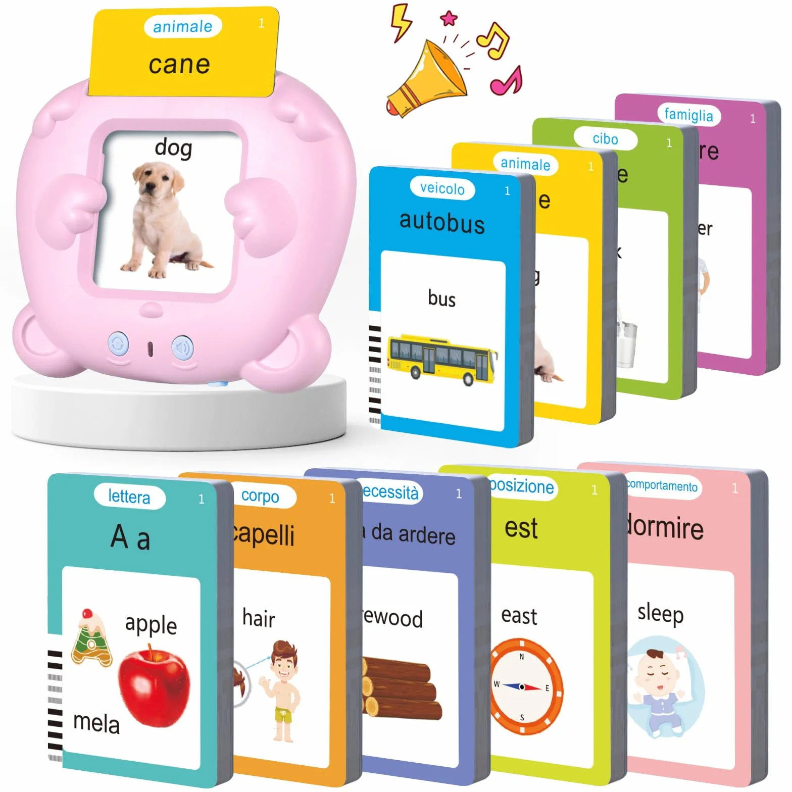 Talking Flash Cards 510 Parole Schede Flash Cards Parlanti Flash Cards Flash Cards Bambini Giocattoli Educativi per Bambini 3+ Anni Autismo Giochi Regali Compleanno Giochi Montessori (Rosa Italiano)