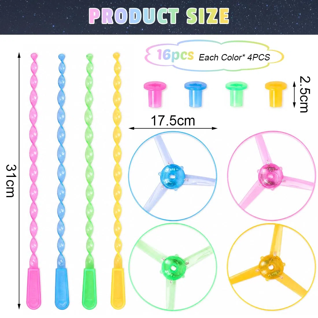 Meleager Disco Volante Giocattolo, Set 16 Pezzi con Eliche Luminose per Bambini, Lanciatori e Dischi, Ideale per Feste, Esterno, Compleanni e Regali