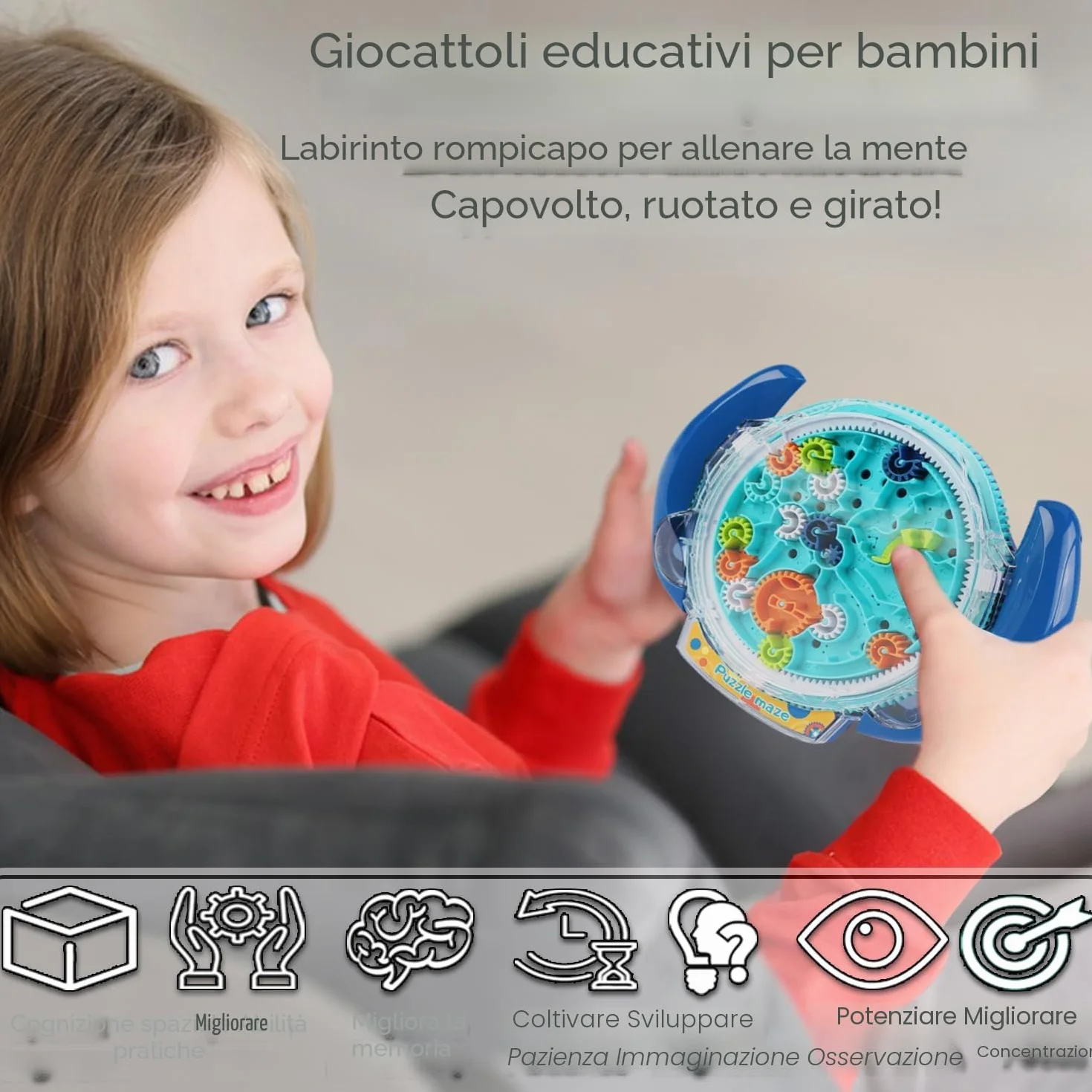 JRD&BS WINL Gioco Di Puzzle Di Labirinto 3D Per Bambini E Adulti Giocattolo Educativo Per Ragazzi E Ragazze Regali Per Bambini Labirinto GravitÀ Labirinto IQ Giocattolo (Blu)