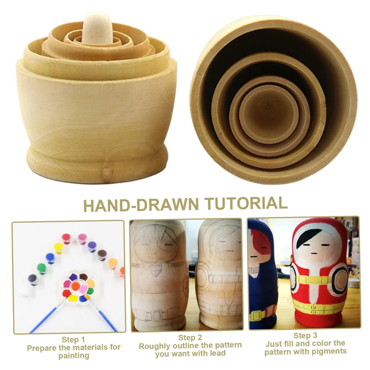 5 pz/Set Bambole Russe Che nidificano Pittura Fai da Te Bambola matrioska in Legno Vuota per Bambini Adulti
