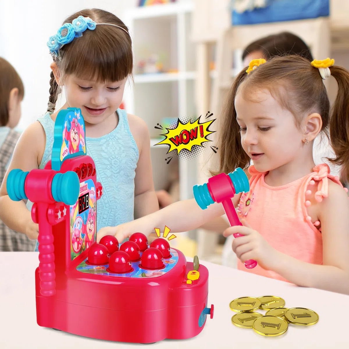 VATOS Giocattolo Martello, Mini Gioco elettronico Arcade, Gioco con 2 martelli, Gioco interattivo per Lo Sviluppo educativo per Bambini e Ragazzi di età 3 4 5 6 Anni