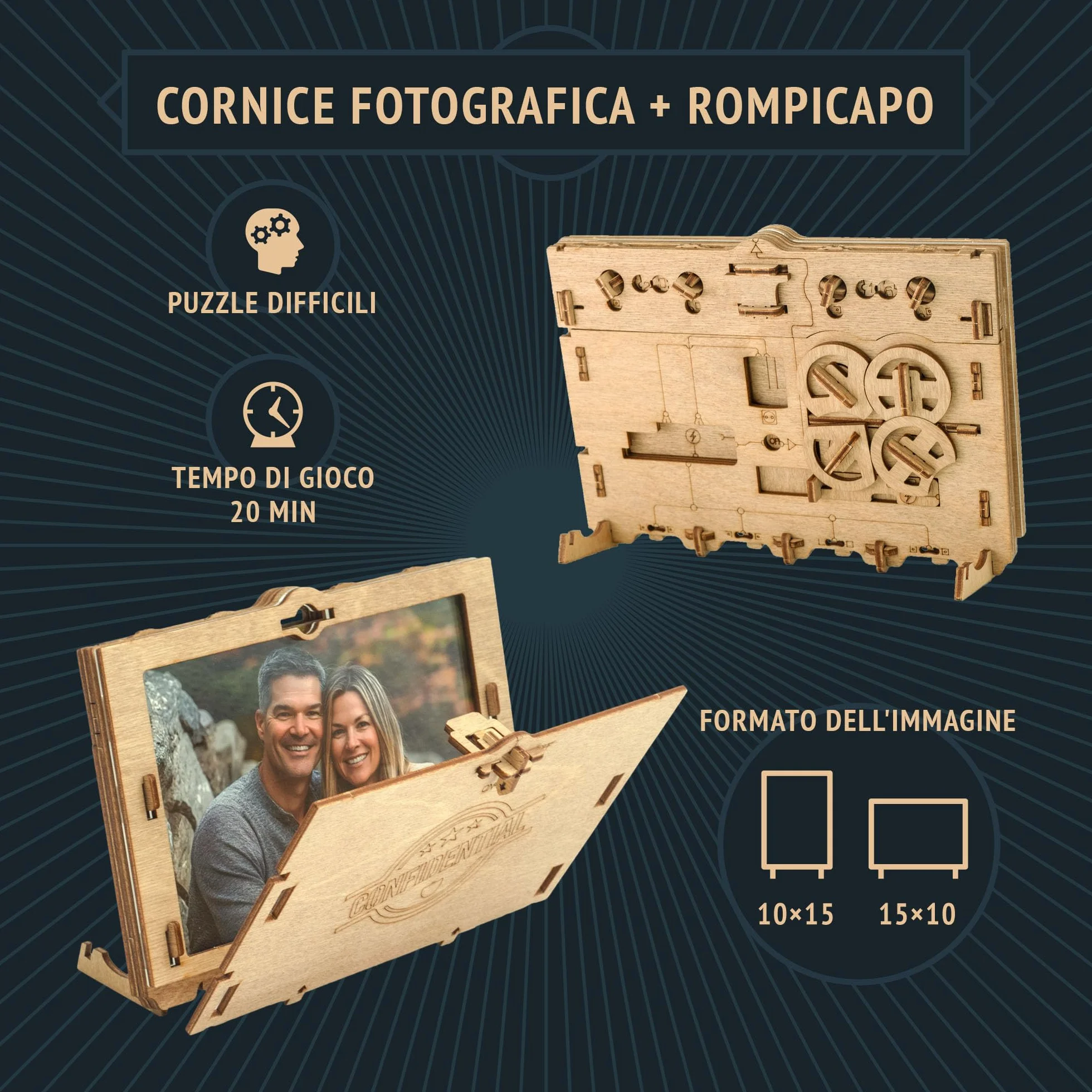 iDventure Clueframe - Cornice fotografica segreta - Personalizzato regalo - Escape Room gioco in legno - puzzle 3D - regali per lei - scatola rompicapo - regalo fidanzato - puzzle rompicapo adulti