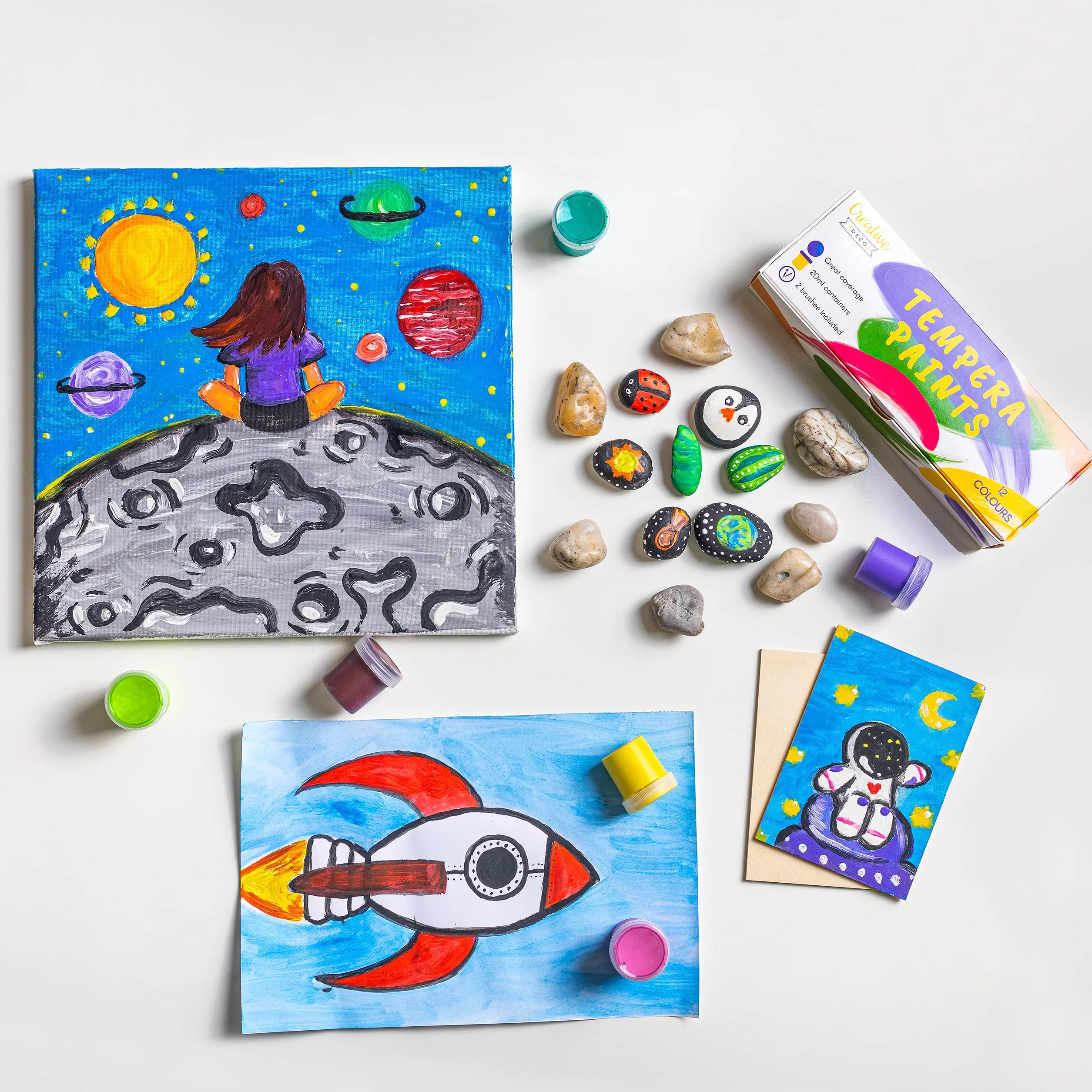 Creative Deco Set di Tempere Lavabili per Bambini | 20 ml x 12 | Colori a Dita per Dipingere | Intensi. Vibranti. Pigmentati Colori Primari | Sicuri e Non Tossici | Copertura Perfetta e Finitura Opaca
