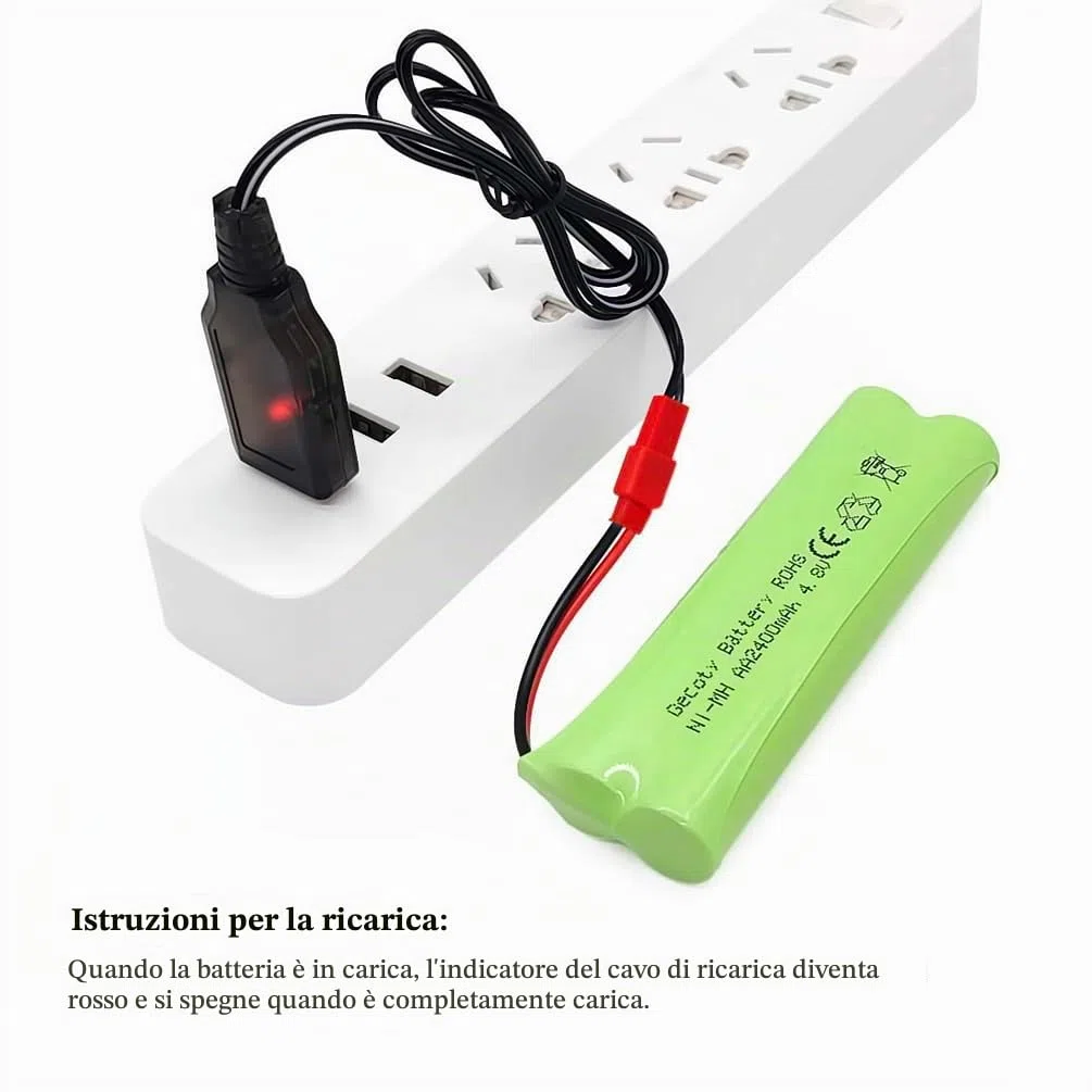 Batteria ricaricabile NI-MH AA da 4,8 V, batteria RC da 2400 mAh con spina JST e cavo di ricarica per giocattoli ad alta velocità, illuminazione, utensili elettrici (JST)