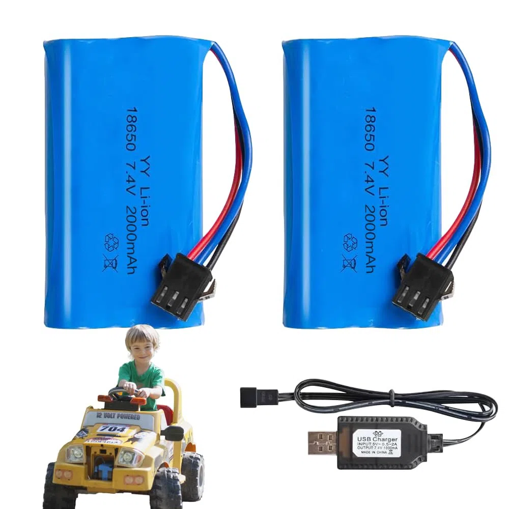 2 Pezzi 2000mAh 7.4V Batteria RC, Batterie Ricaricabili 7.4V con cavo di ricarica UBS connettore SM-3P, Batteria Li-Ion universale compatibile per veicoli RC, barche, carri armati, auto