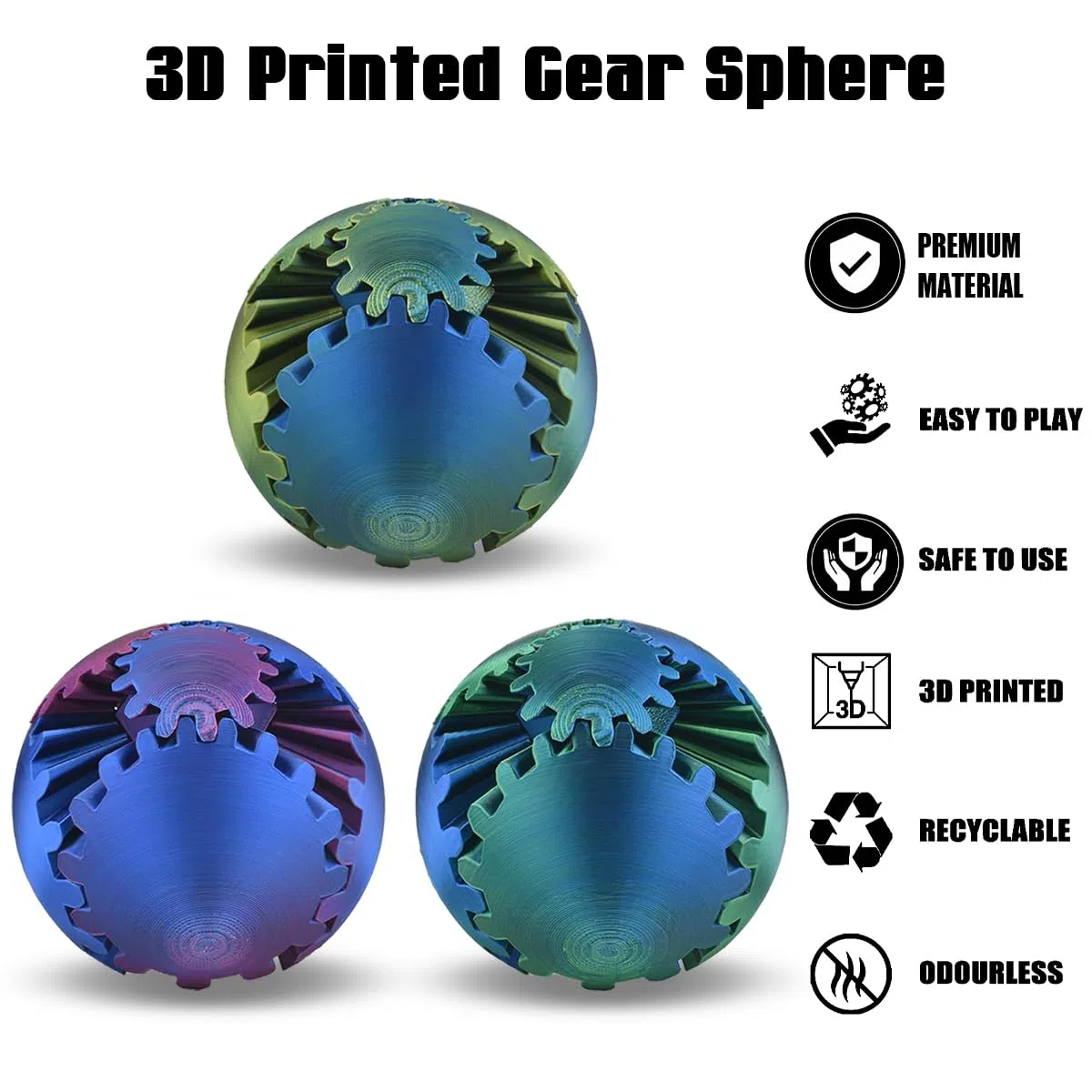Gear Ball Stampato in 3D, Gearsphere - The Steampunk Whirling Wonder Fidget Gear Spere, Giocattoli Girevoli con Sfera di Torsione, Antistress Giocattoli per Bambini Adulti (Purpola Blu Laser)