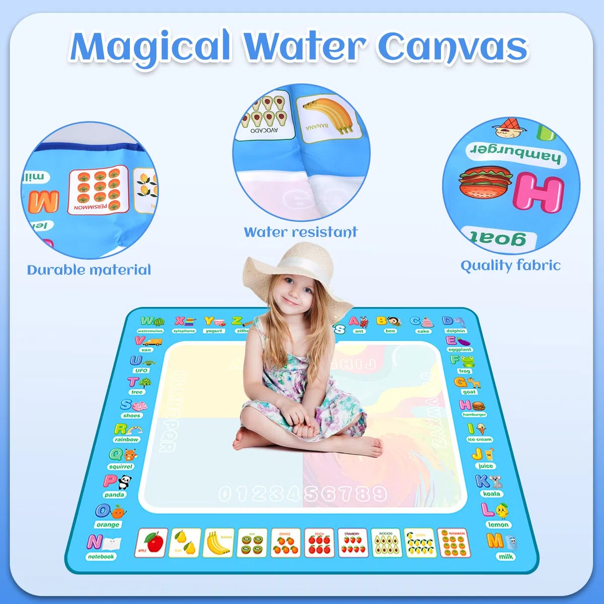 Tappeto Magico Bambini,100x80cm Doodle Tappeto Magico,Tappetino Doodle da Disegno ad Acqua Con Accessori,Tappetos Gioco Bambini,Riutilizzabile Senza Macchie,Giochi Educativi 3 Anni+