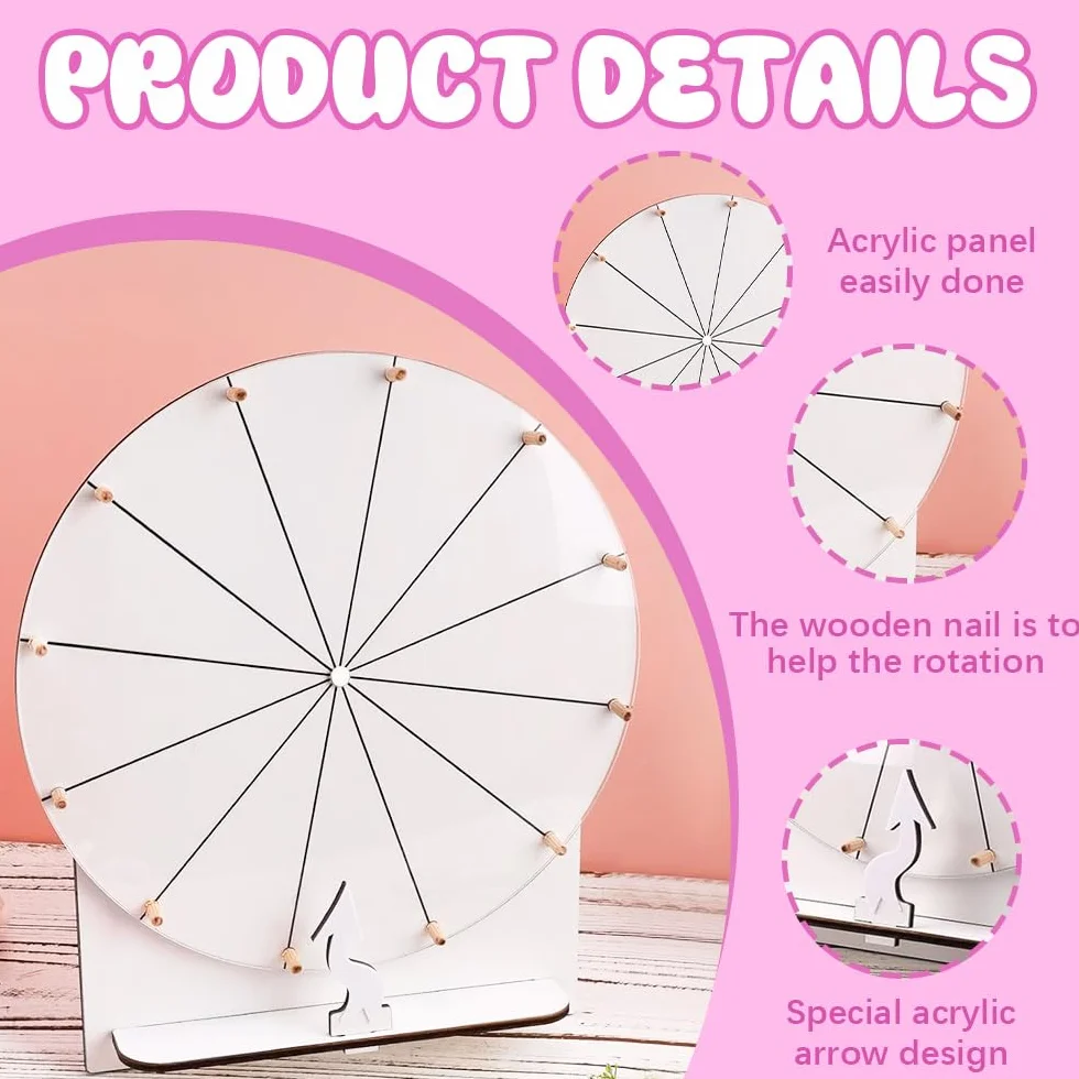Ruota della Fortuna, 29cm Ruota Girevole per Premi, 12 Slots Ruotadella Fortuna, Ruotadei Premi Che Gira con 2 Gomma e 10 Pennarello per Matrimonio Giochi di Famiglia Alone Commerciale Fiere