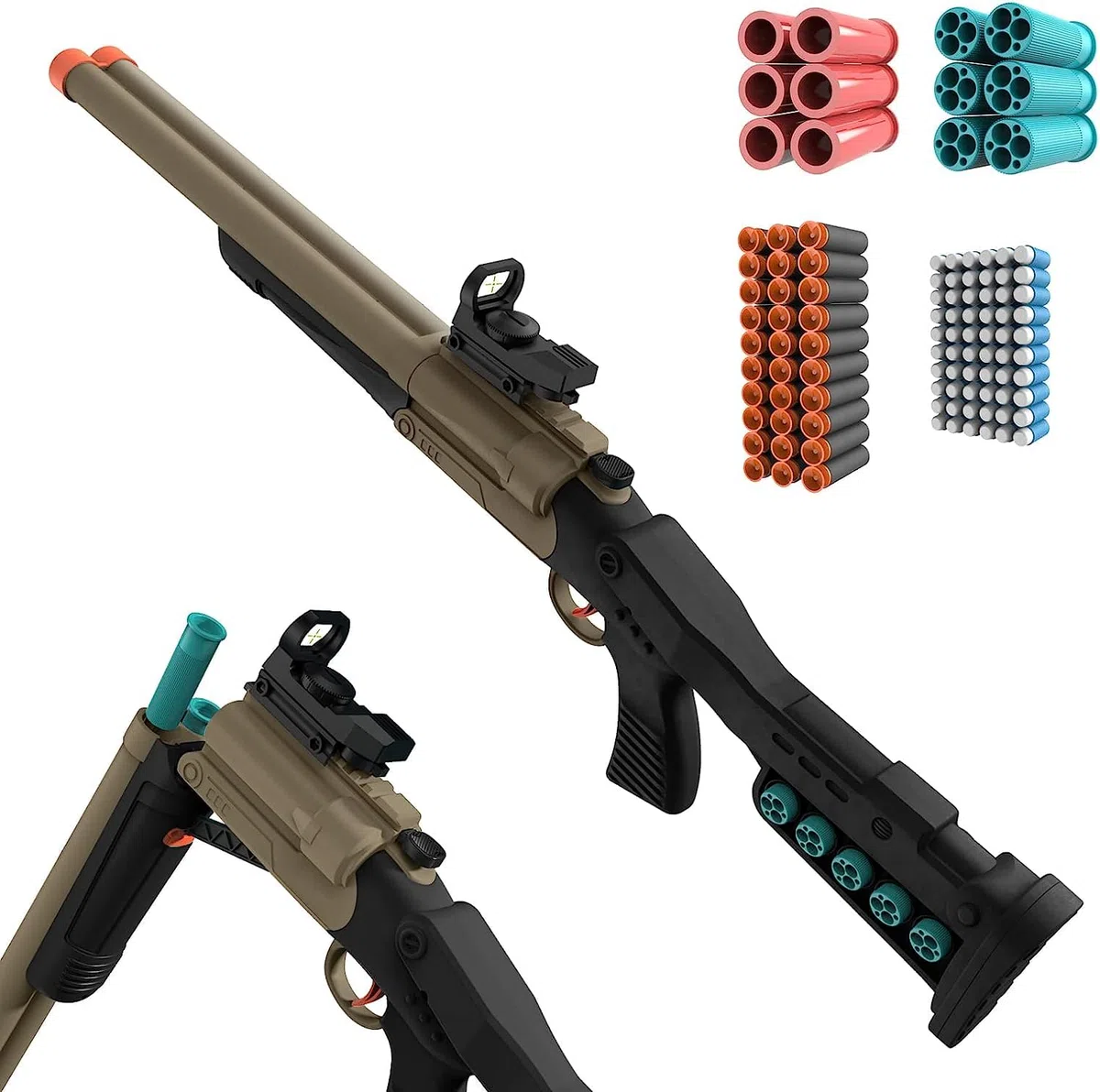 Fucile a Doppia Canna Giocattolo con 90 Proiettile Morbido per Bambini 8+, Pistola Giocattolo Pistola con Proiettili di Gomma per Giovani, Adolescenti Regalo di Compleanno