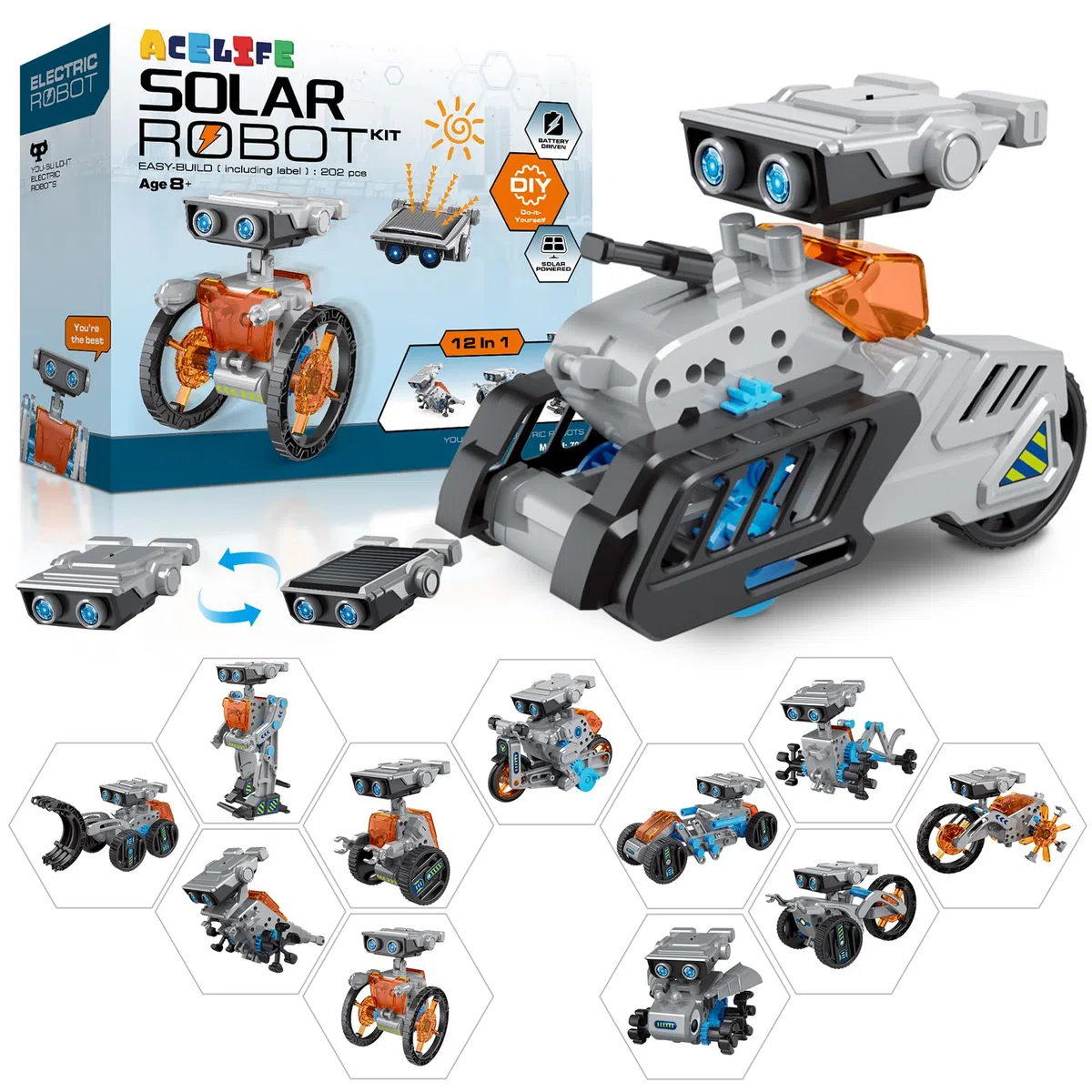 Energia Solare Robot 12-in-1 STEM, Giochi Educativi Con Azionamento a Energia Solare e Batteria, Giocattoli Ingegneristici per Bambini 8-12 Anni - Regalo di Natale