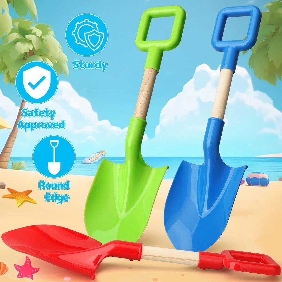 40 cm di lunghezza per bambini Spiaggia Picche di Sabbia Giocattoli Strumenti di Giardinaggio Kit Sandbox Robusto Paletta in Legno Resistente Manico In Plastica ABS Vanga per Giardino Sabbia