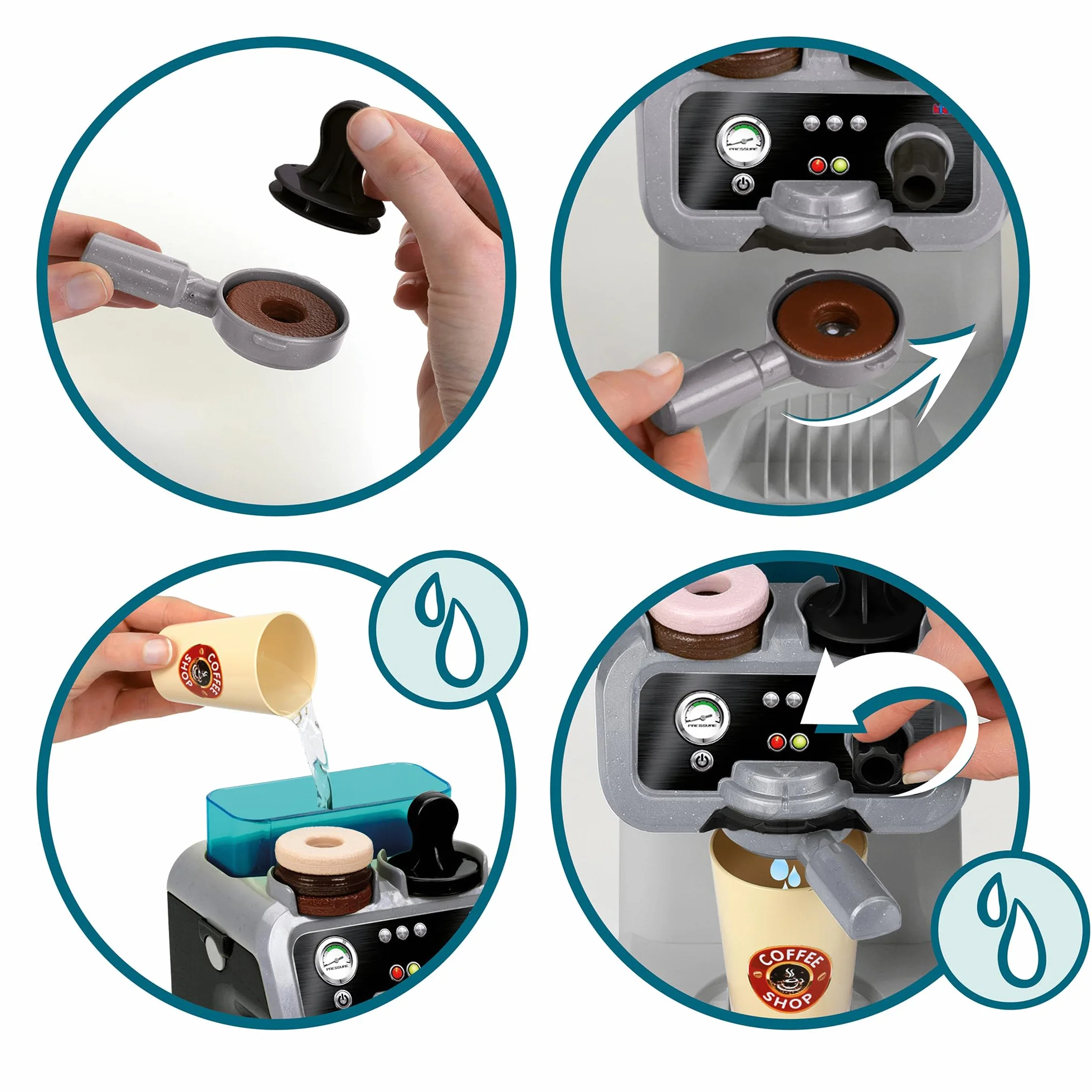 Theo Klein 9510 Macchina per caffè Espresso Barista i con Serbatoio dell'Acqua e Funzione di Scorrimento i Giocattoli per Bambini dai 3 Anni in su