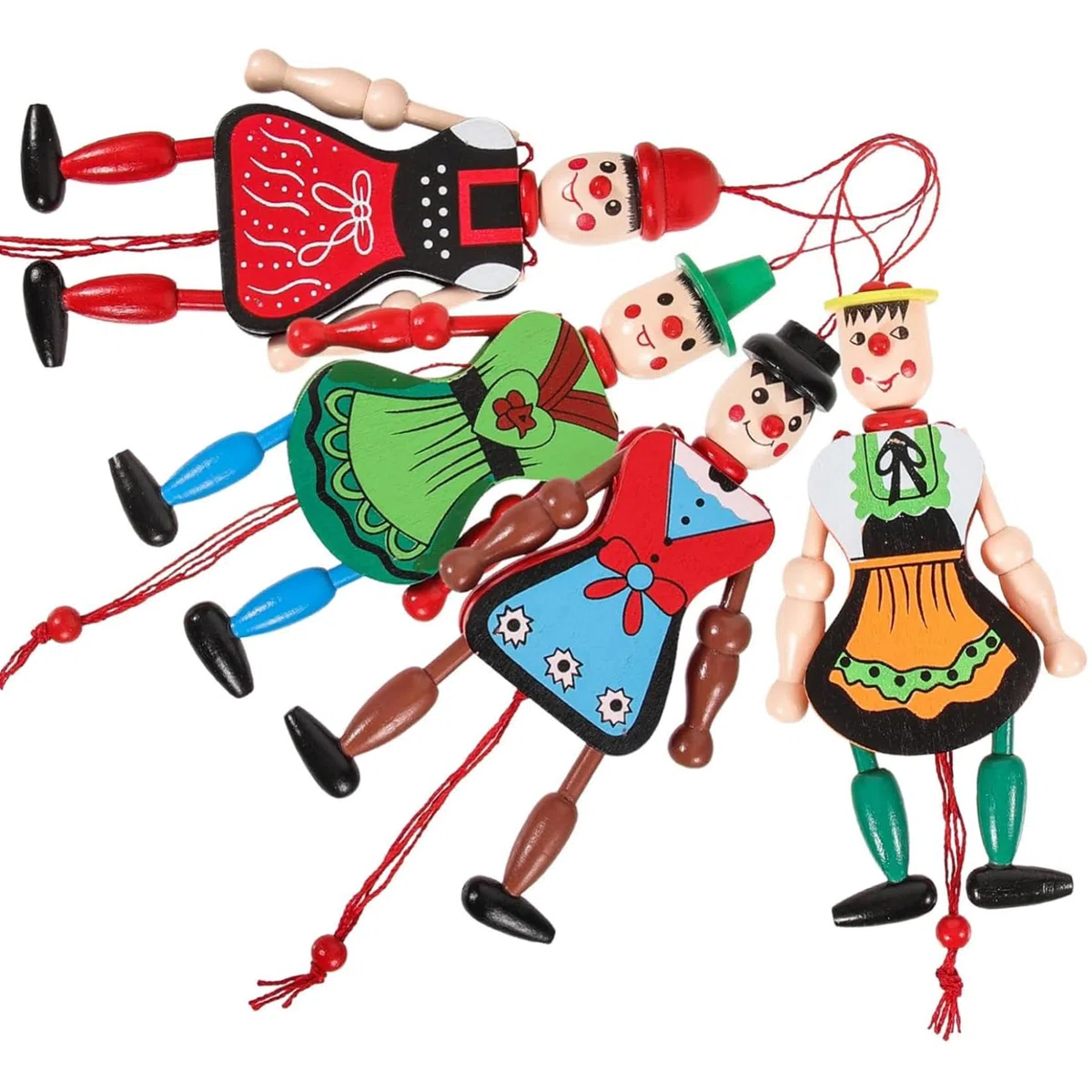 Confezione da 4 Marionette Marionette, in Legno Colorato per Bambini con Arti Mobili, Bambole in Legno Fatte a Mano per Giochi Fantasiosi, Decorazioni per Interni