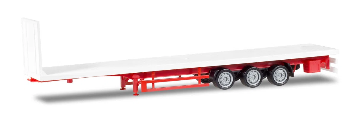 Herpa Semirimorchio piatto Lowliner, 3 assi, bianco, miniatura in scala 1:87, da collezione, made in Germany, plastica, colorato