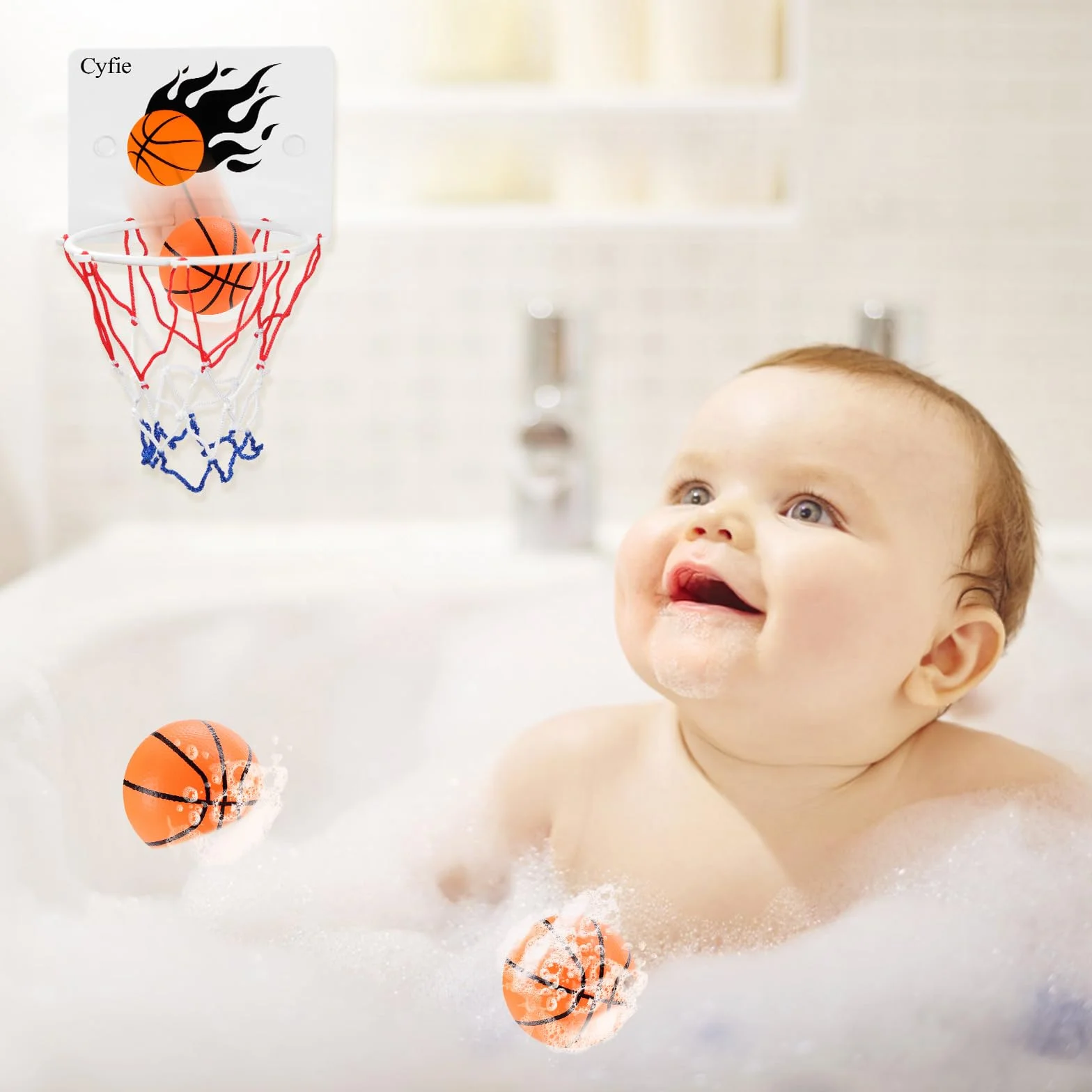 CYFIE Canestro Basket da Camera con Ventosa, con 3 Pallone Basket e 1 Pompa, Mini per Bagni, Uffici, Camere da Letto, Studi, Scrivanie, Porte, Pareti