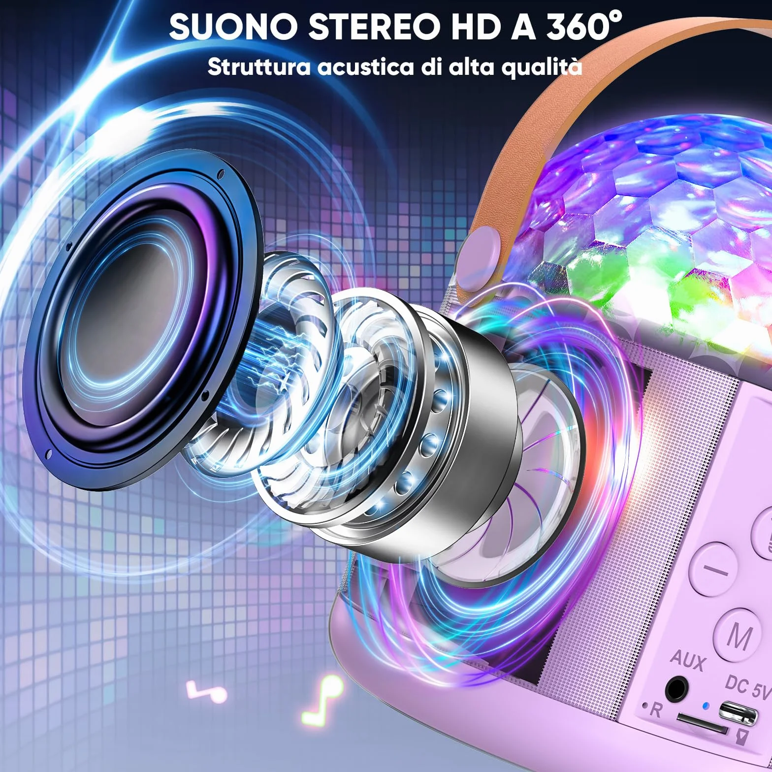Karaoke per Bambini e Adulti con Luci Discoteca Bluetooth Cassa Microfono Giocattolo Musicale per Feste Regali Natale