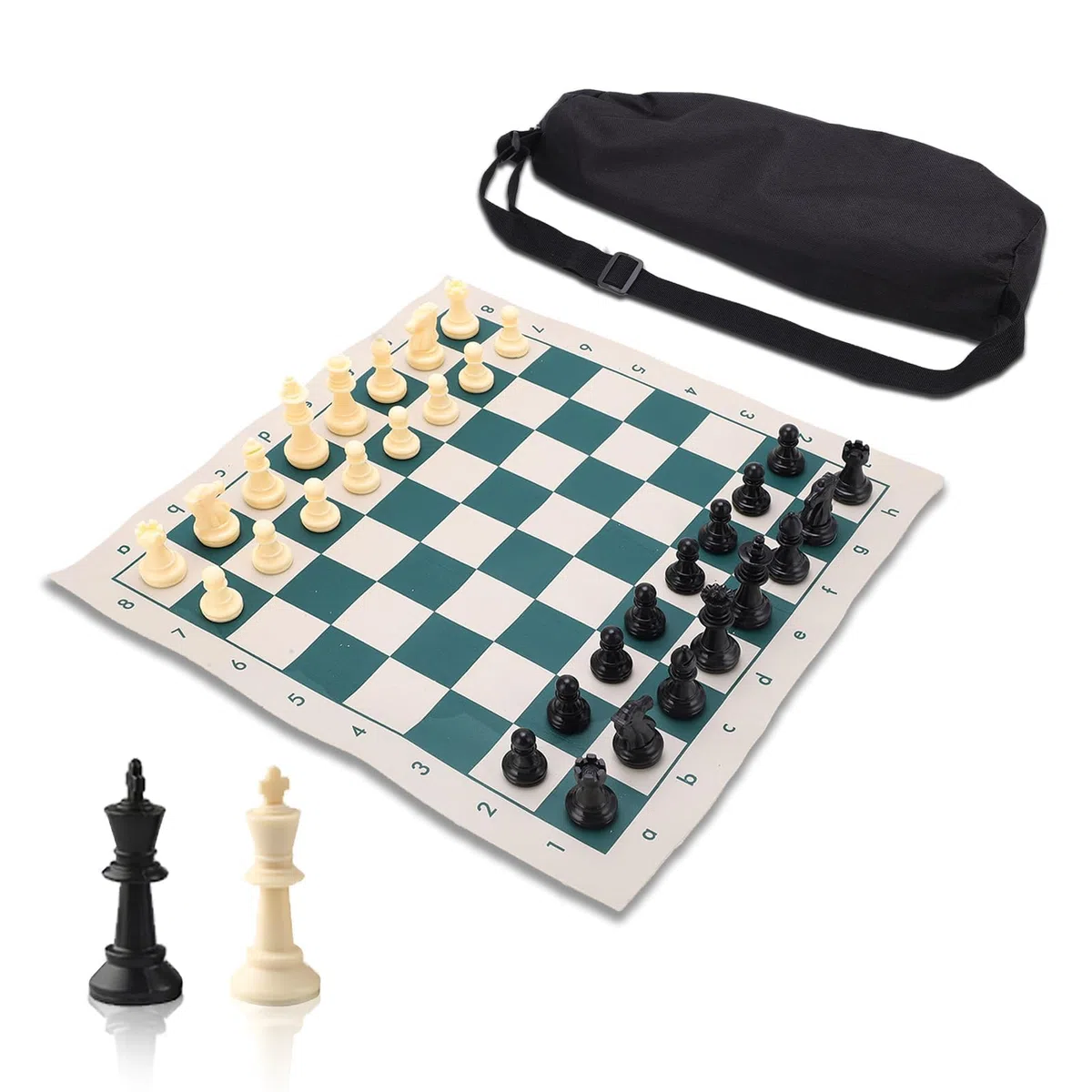 Mini set di scacchi da viaggio, 34x34 cm/13,4x13,4 pollici set di scacchi portatile in PVC set di arrotolabili pieghevoli internazionali per adulti e bambini