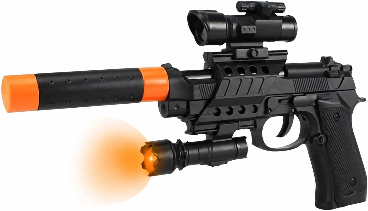Pistola Giocattolo per Bambini Pistola Giocattolo Luci e Suoni Pistola Gioco Bambini con Luce Suono Mirino Silenziatore Smontabile Pistola Polizia Squadra Speciale Pistola Effetti Luminosi Sonori