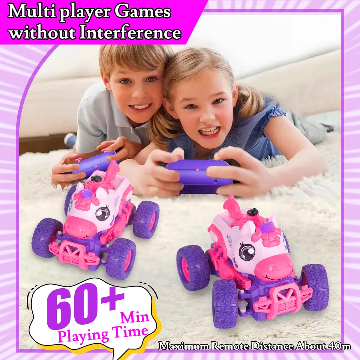 Unicorno Macchina Telecomandata per bambino, Telecomandato Monster Truck Auto per le Ragazze, RC Monstertruck Car con Spray LED Light, Unicorns Giocattolo Regalo per i Ragazzi Bambini