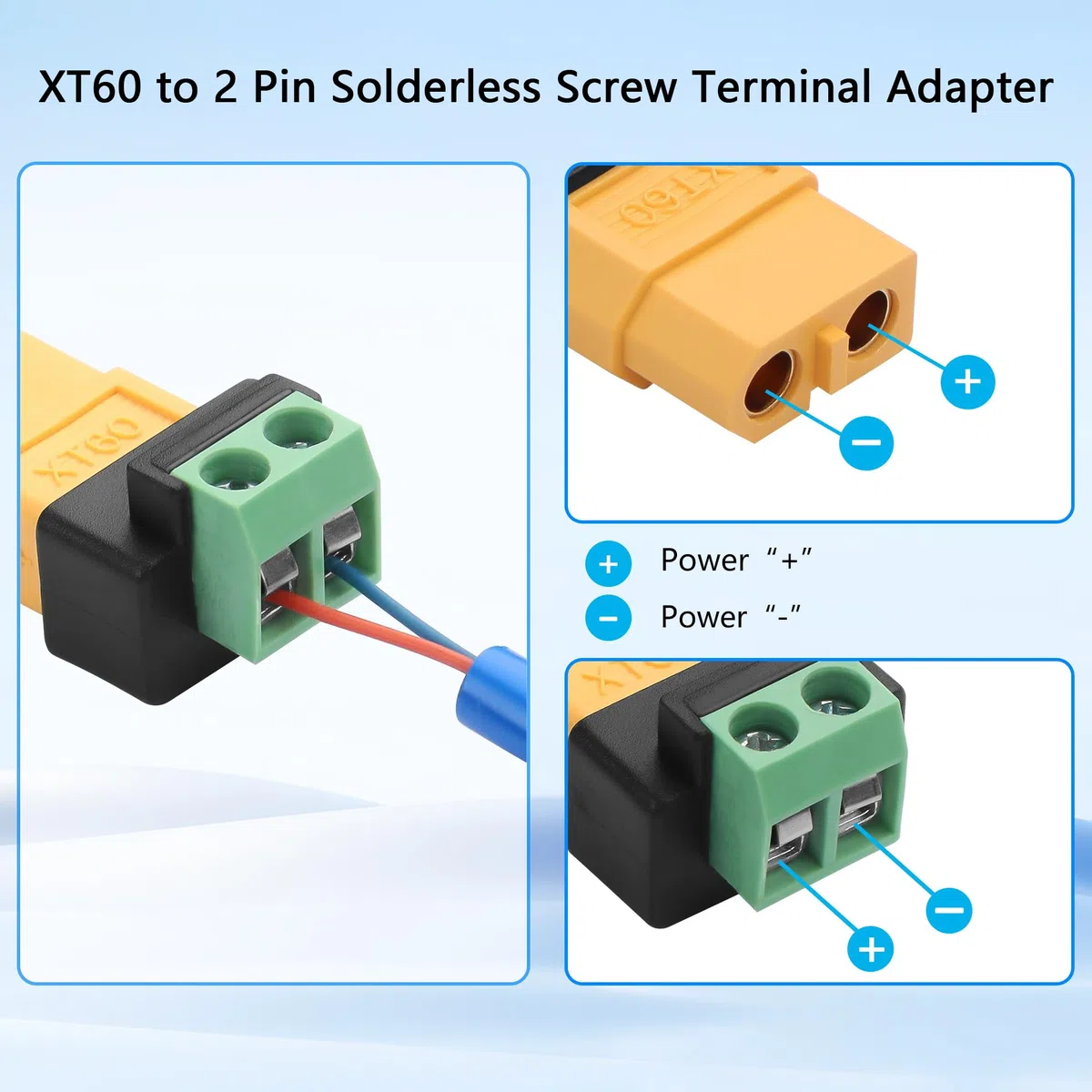 GINTOOYUN 4 pezzi XT60 a 2 pin morsetto a vite senza saldatura adattatore XT60 femmina maschio a 2 pin morsetto a vite saldato spina per caricabatterie bilanciati B6, droni, batterie al litio ecc
