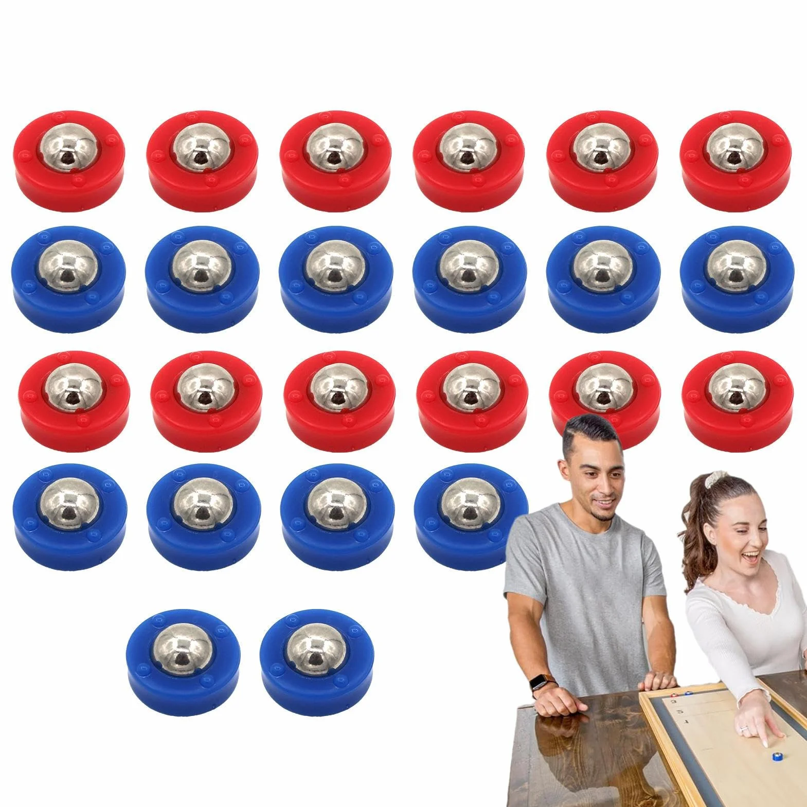 Small Shuffleboard Replacement Pucks, 24PCS Curling Game Accessories, Funny Sliding Rollers Set, Portable Tabletop Shuffleboard Beads for Indoor Family Games, Red and Blue