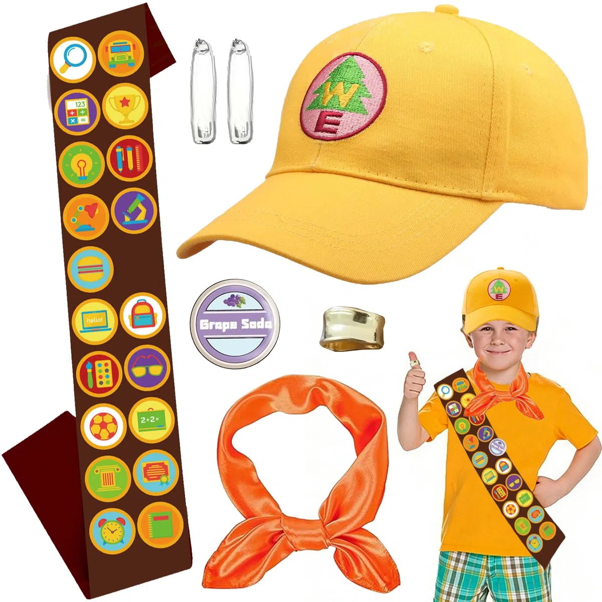 WENAUAN Costume da Scout, 5PC Costume Carnevale Bambino con Cintura con Distintivo, Cappello, Sciarpa, Graffette, Nodo per Sciarpa, per Giochi di Ruolo di Carnevale e Feste