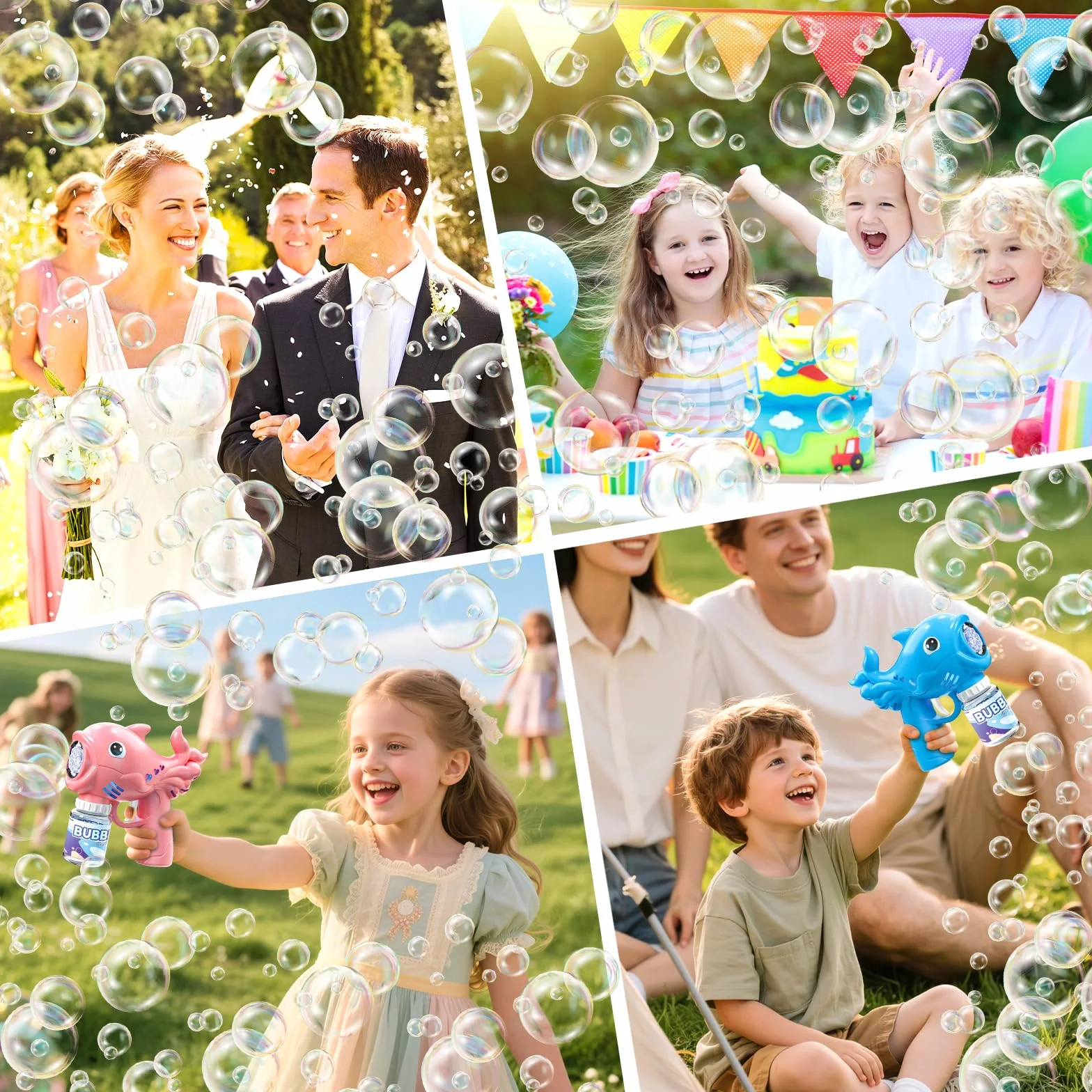 2 Pieces Pistola a Bolle per Bambini, Sparabolle di Sapone LED con 2 × 70ML Flaconi di Liquido per Bolle, Macchina Automatica per Bolle per Attività All'aperto, Feste e Matrimoni (Rosa e Blu)