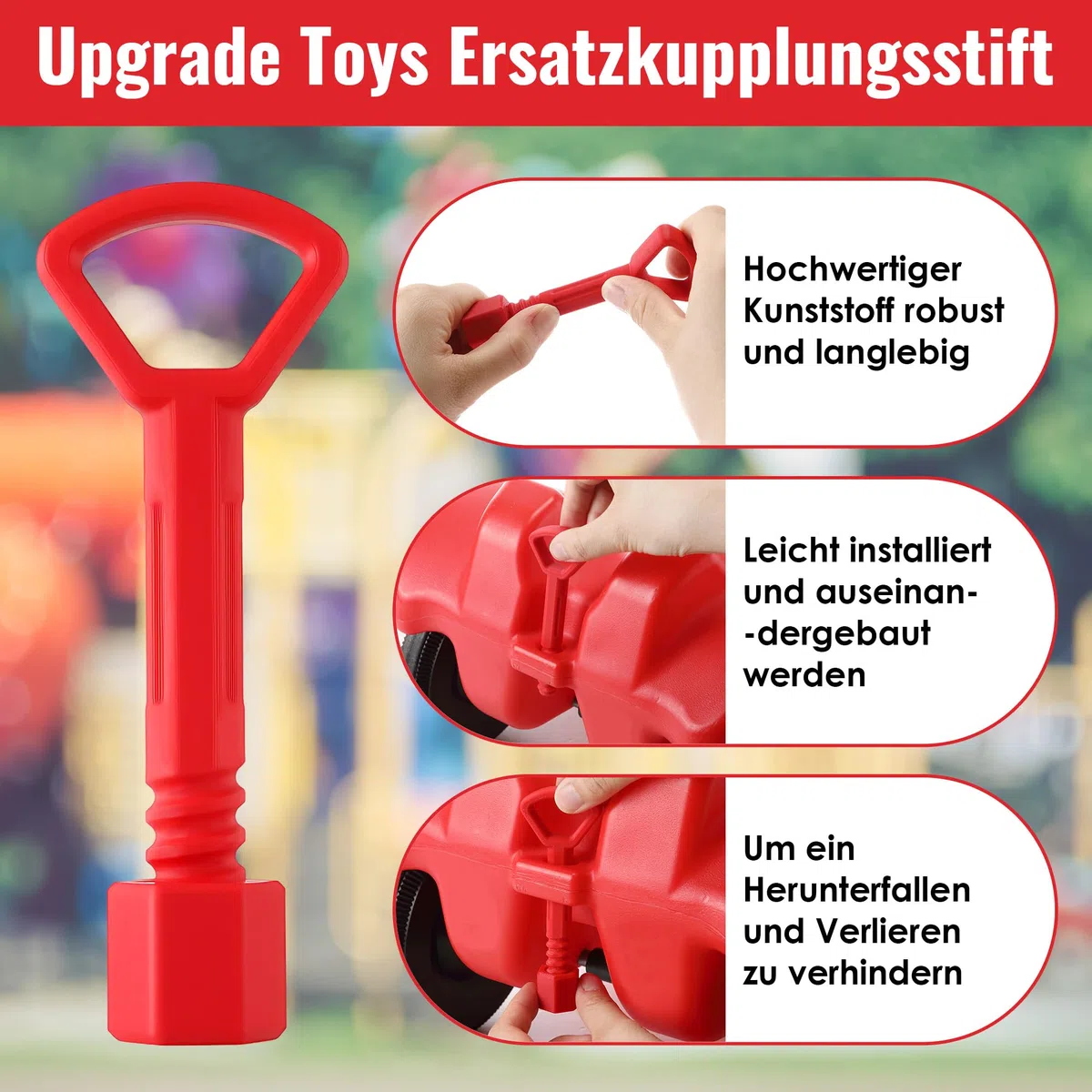 Enhon 2 Stück Ersatzkupplungsstift für Big Bobby Car Classic, Rot Anhängerkupplungsstift, Zubehör für Kinderfahrzeuge, Hochwertiger Kunststoff