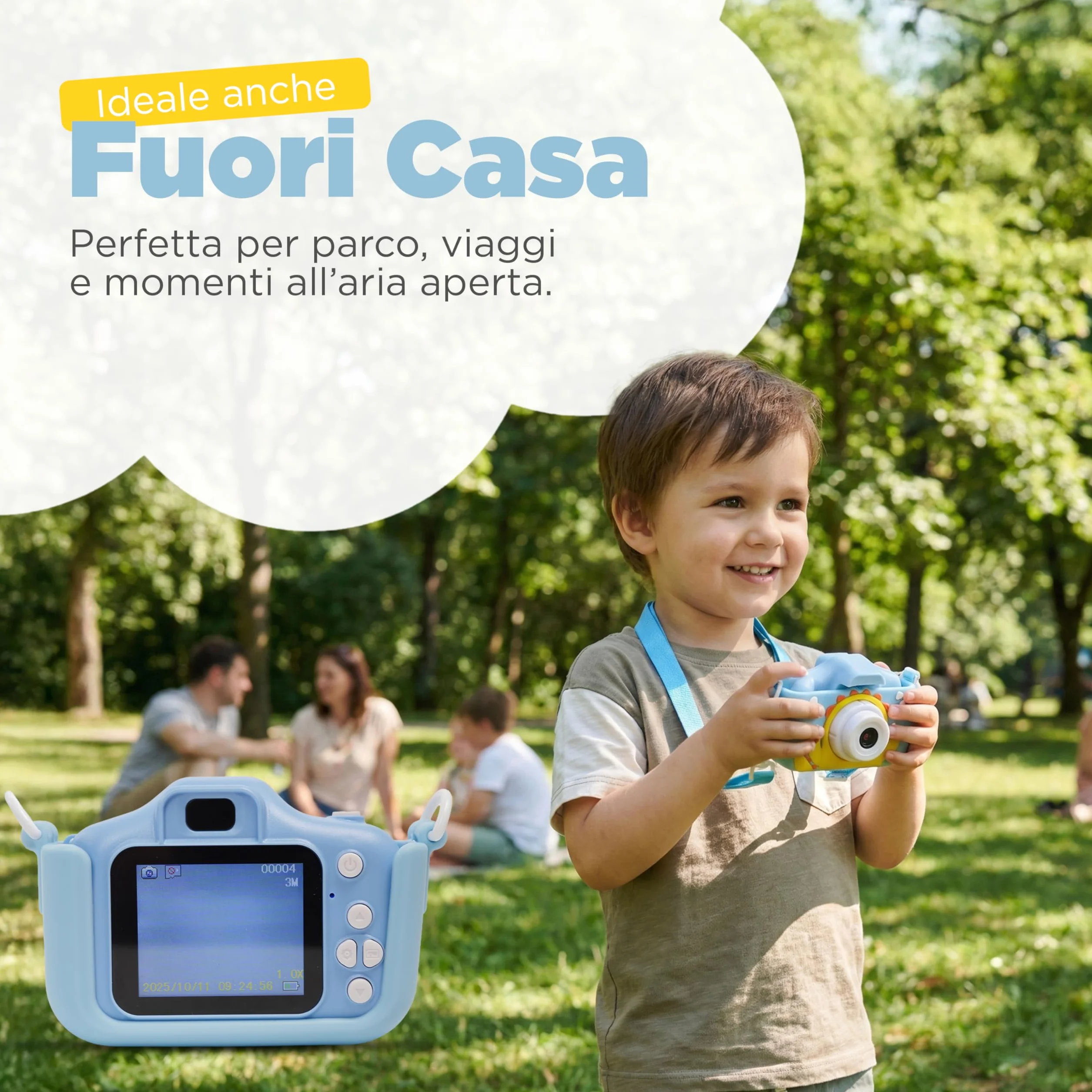 Fotocamera Digitale Bambini con Video HD, Giochi Integrati e Filtri Divertenti, Macchina Fotografica per Bambini con Cover in Gomma Antiurto, Display LCD, Micro SD Inclusa, Giocattolo Educativo